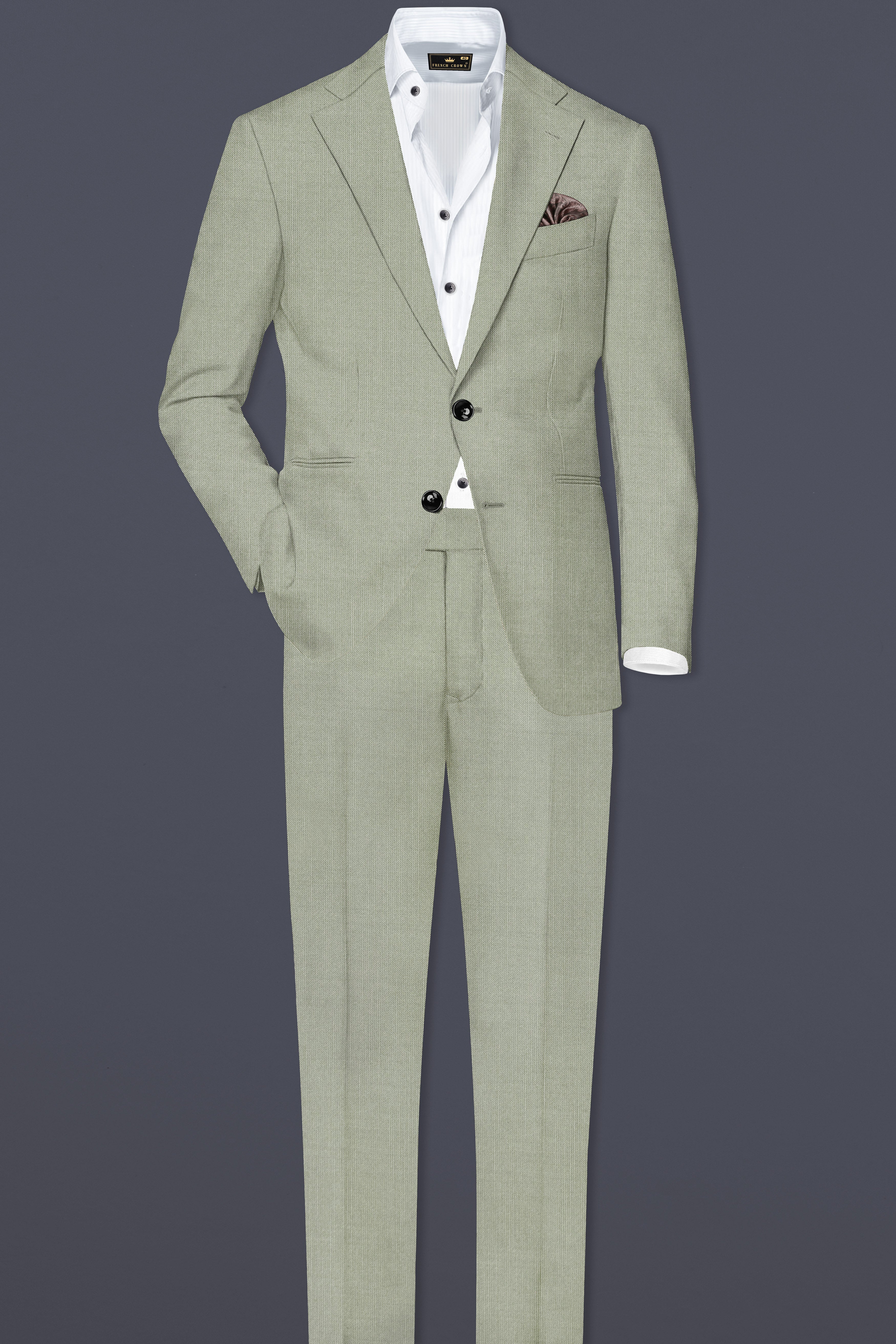 Lichen-Norway Green Solid Wool Rich Single Breasted Slight Stretch Suit