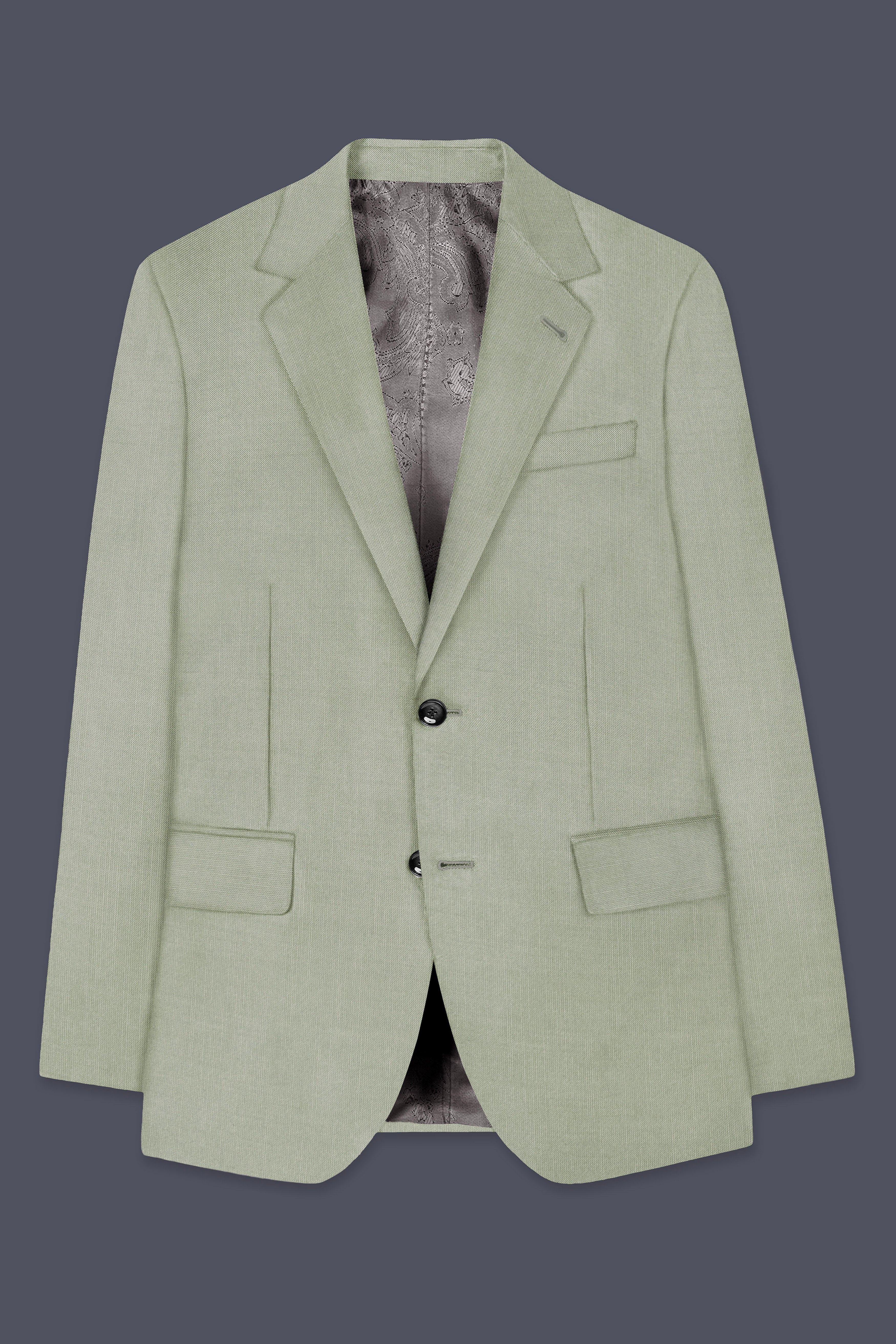 Lichen-Norway Green Solid Wool Rich Single Breasted Slight Stretch Suit