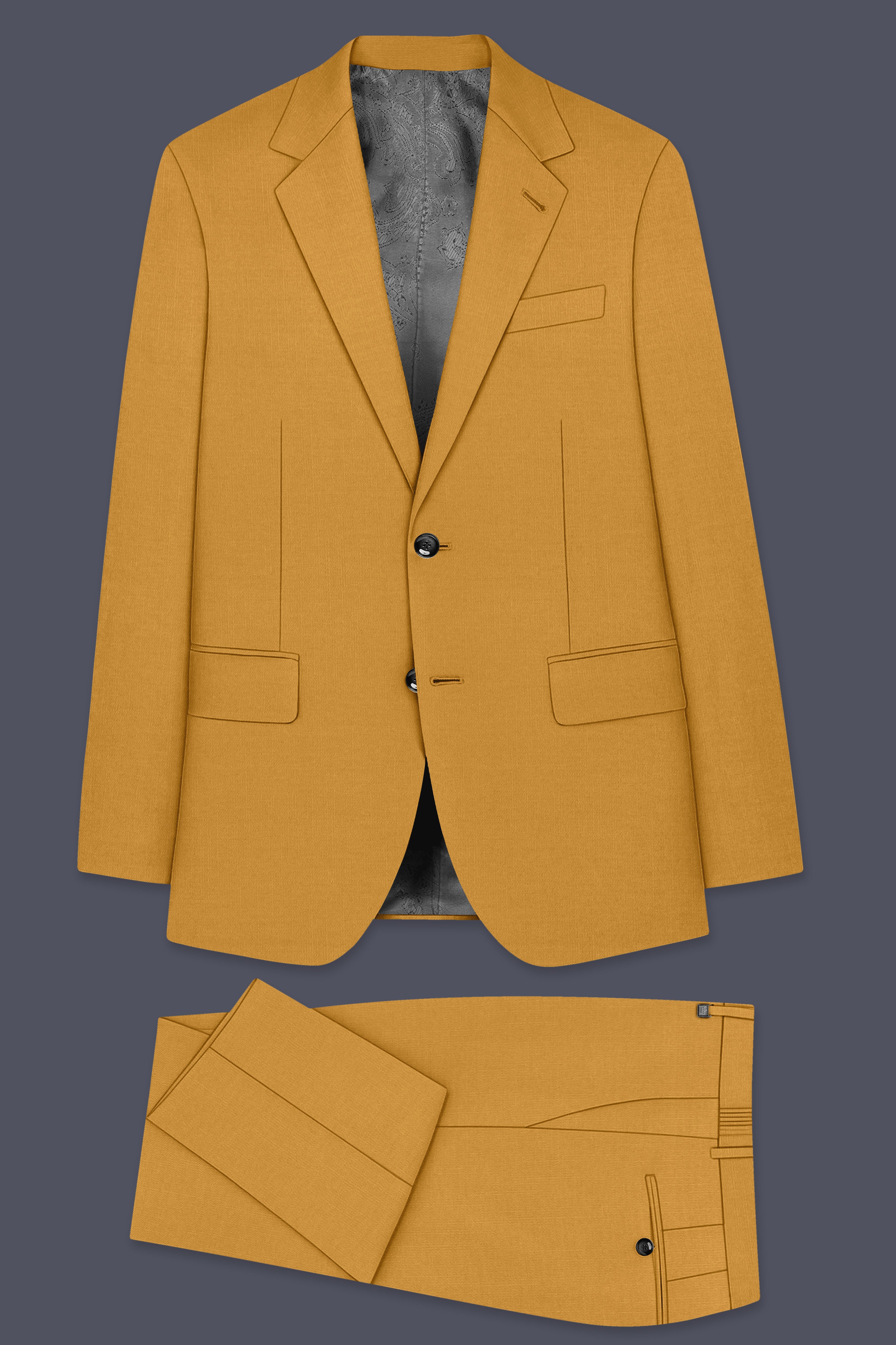 Saffron-Harvest Yellow Solid Wool Rich Single Breasted Slight Stretch Suit