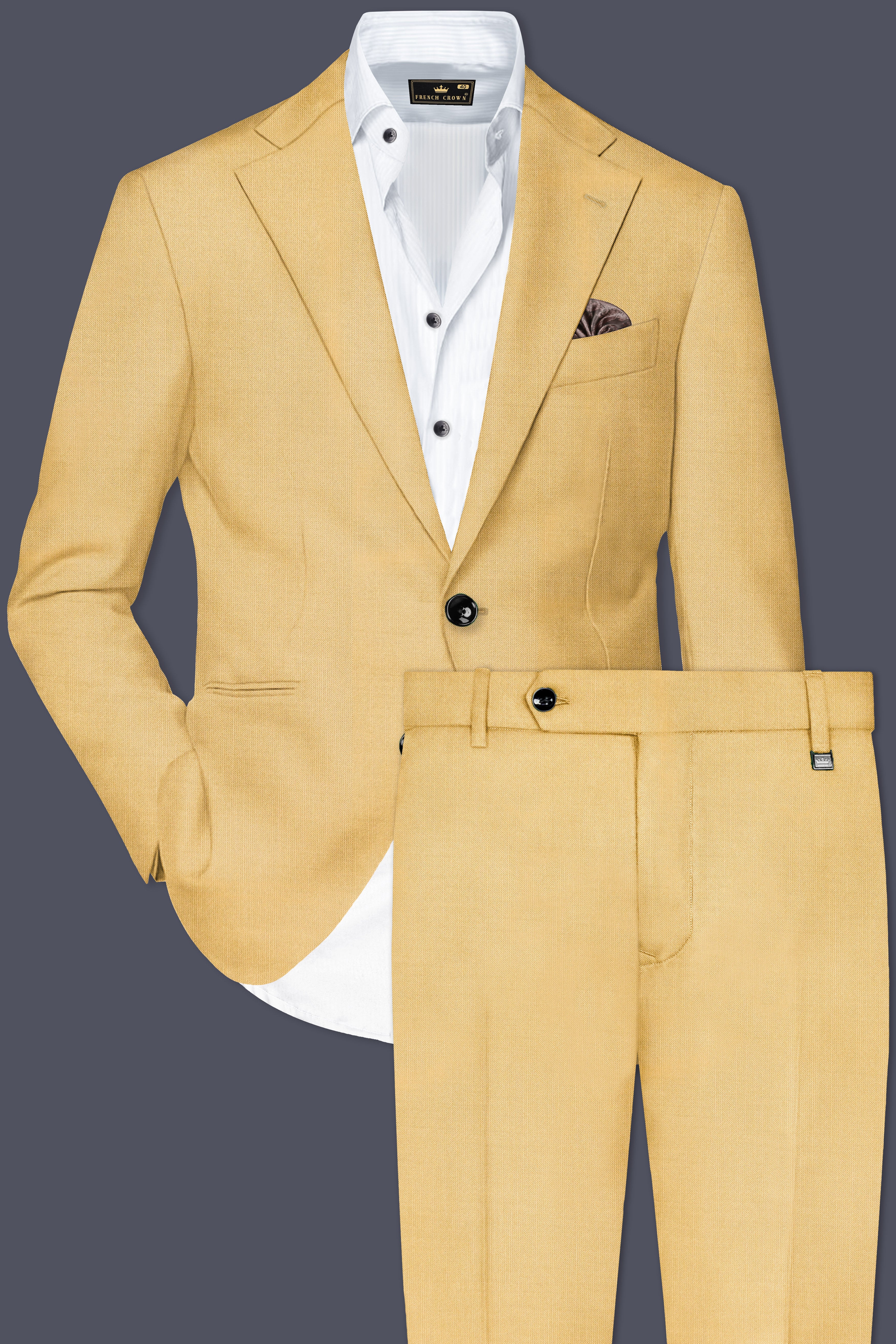 Saffron-Harvest Yellow Solid Wool Rich Single Breasted Stretchable Traveler Suit