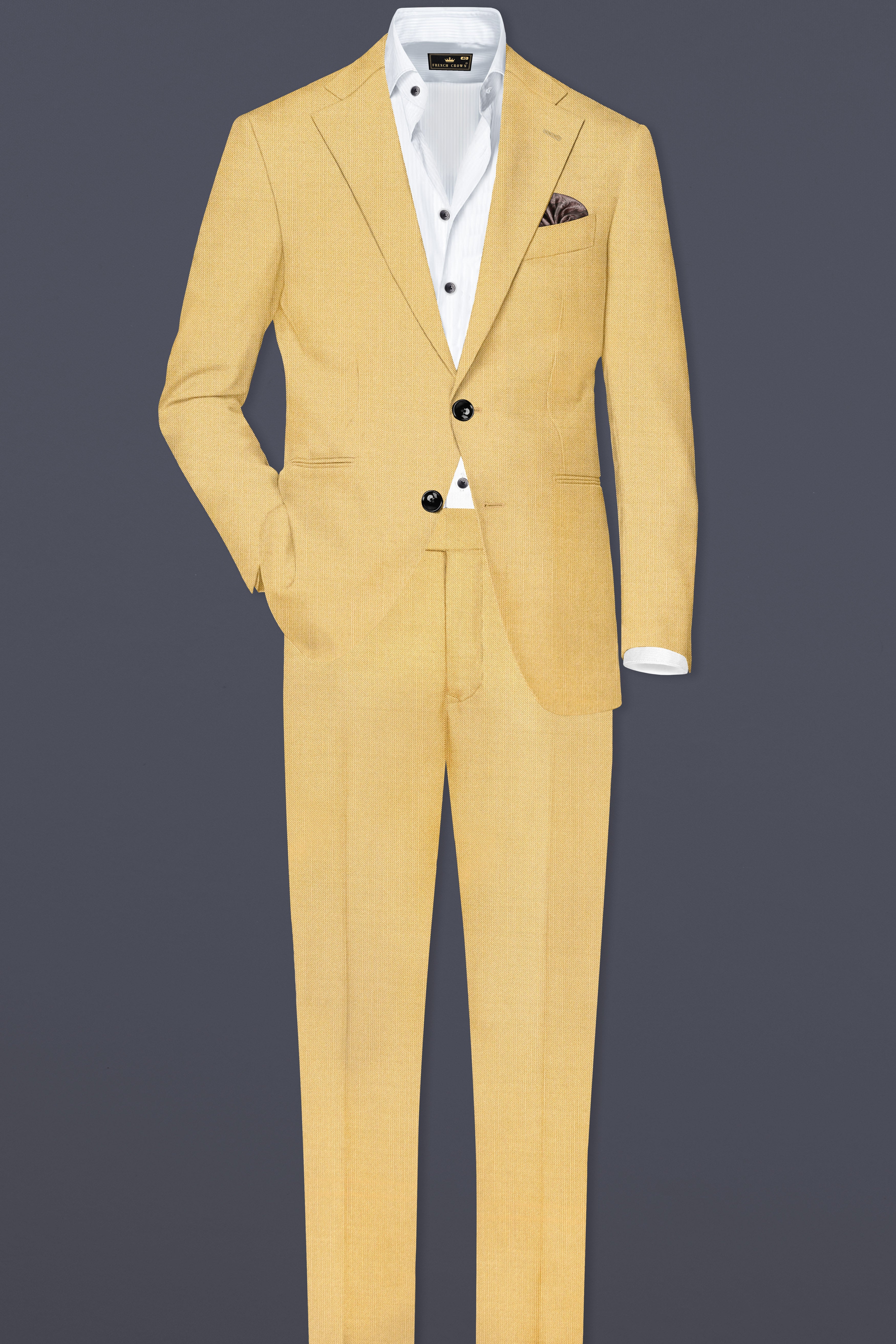 Saffron-Harvest Yellow Solid Wool Rich Single Breasted Slight Stretch Suit