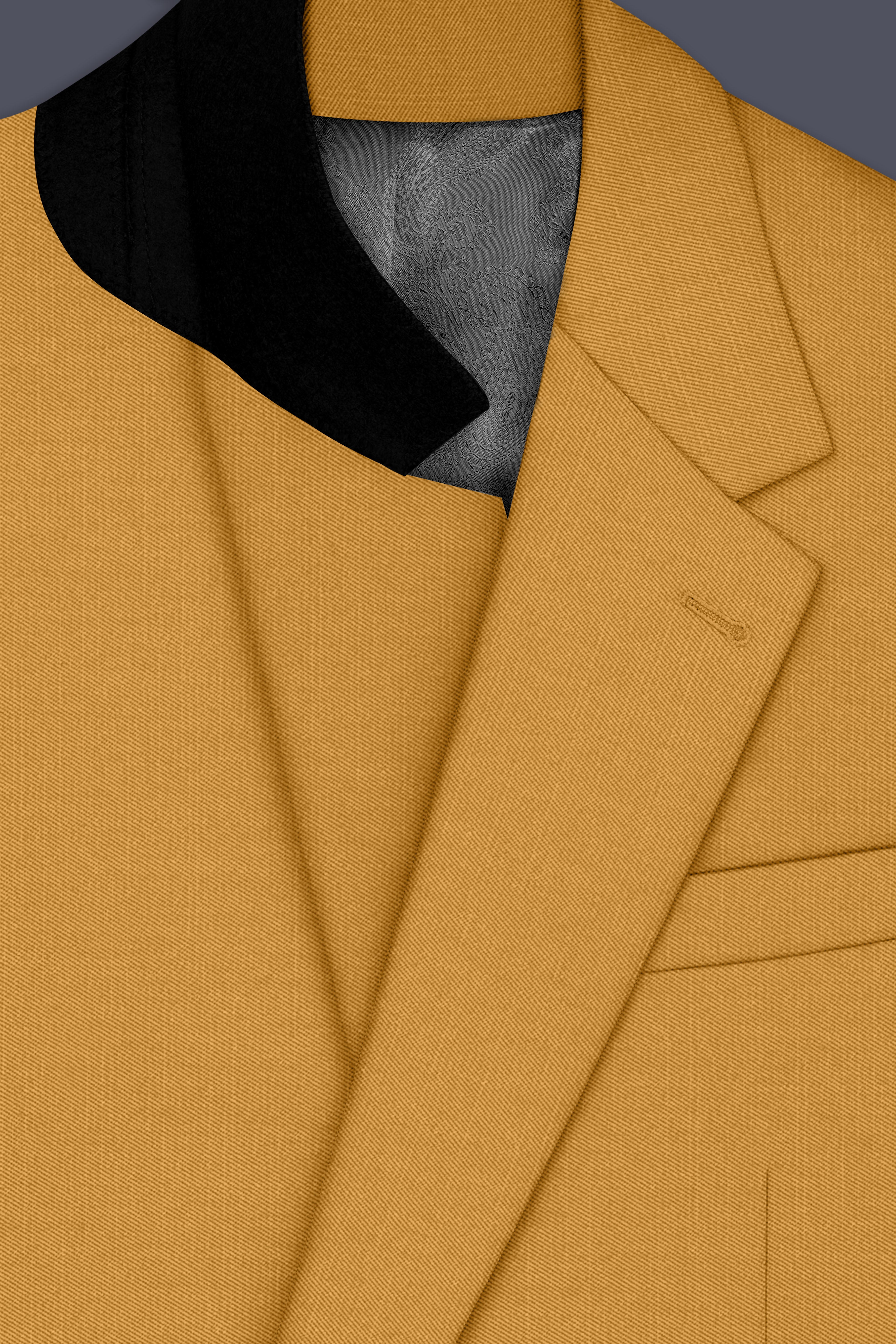 Saffron-Harvest Yellow Solid Wool Rich Single Breasted Slight Stretch Blazer