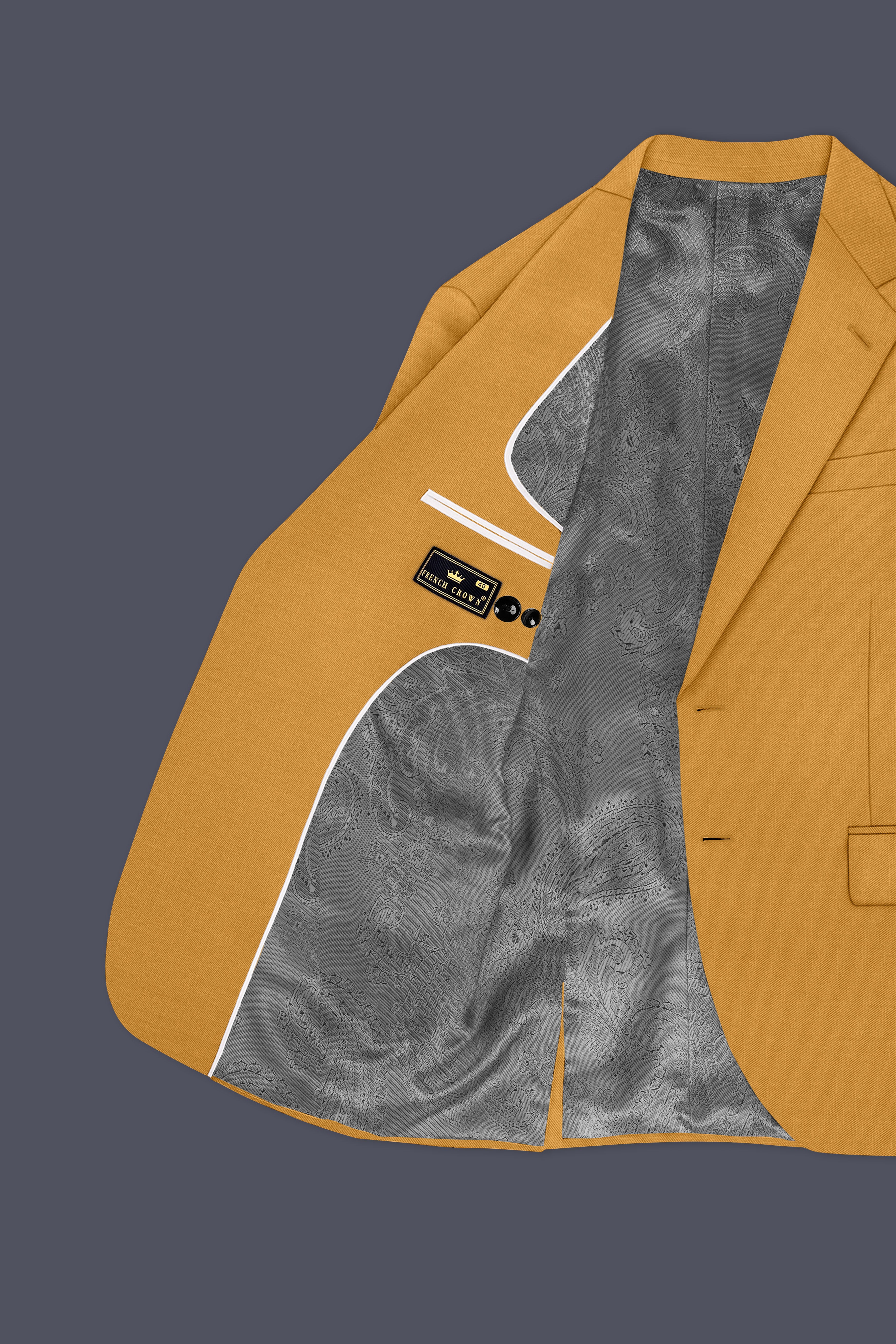 Saffron-Harvest Yellow Solid Wool Rich Single Breasted Slight Stretch Blazer