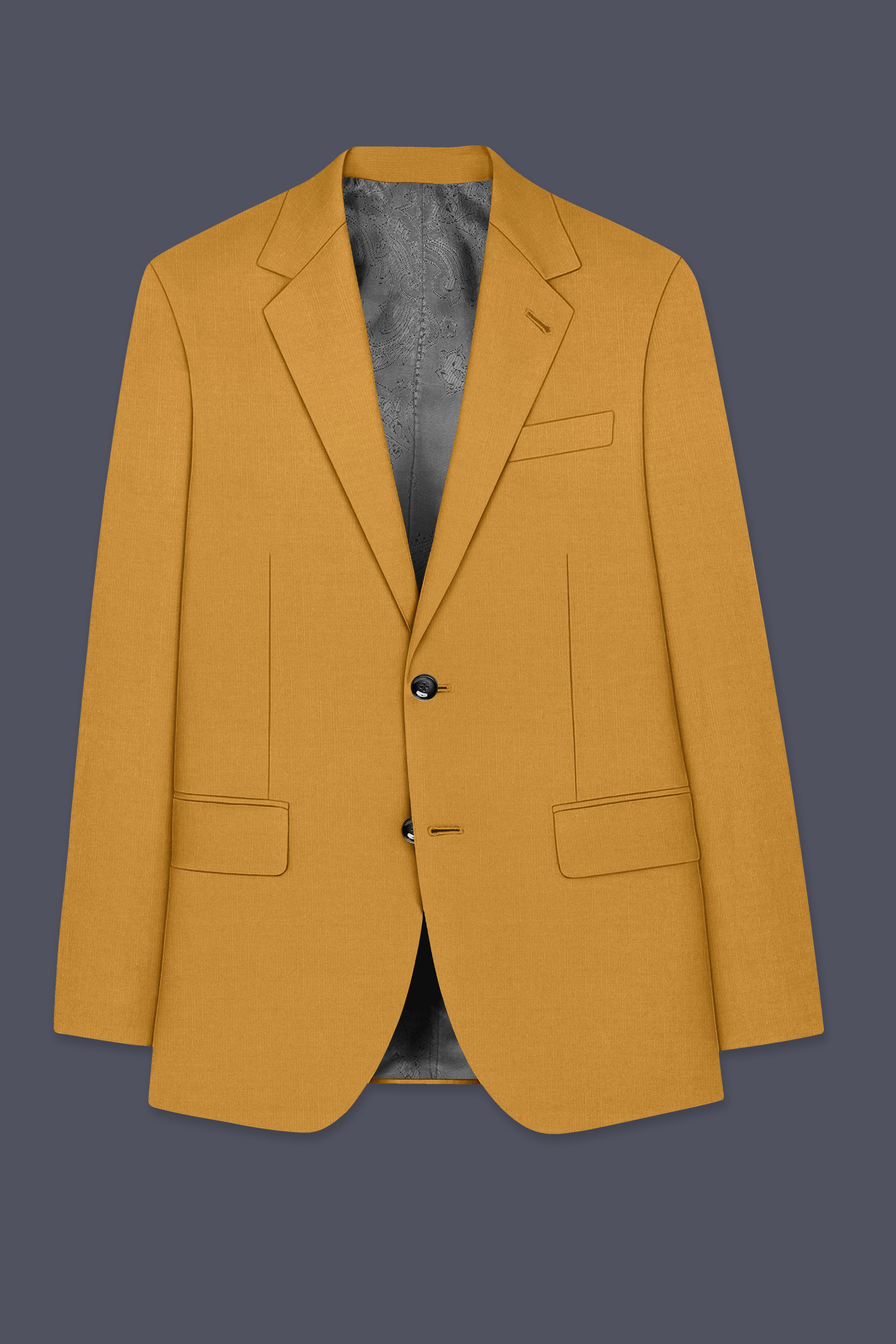 Saffron-Harvest Yellow Solid Wool Rich Single Breasted Slight Stretch Blazer