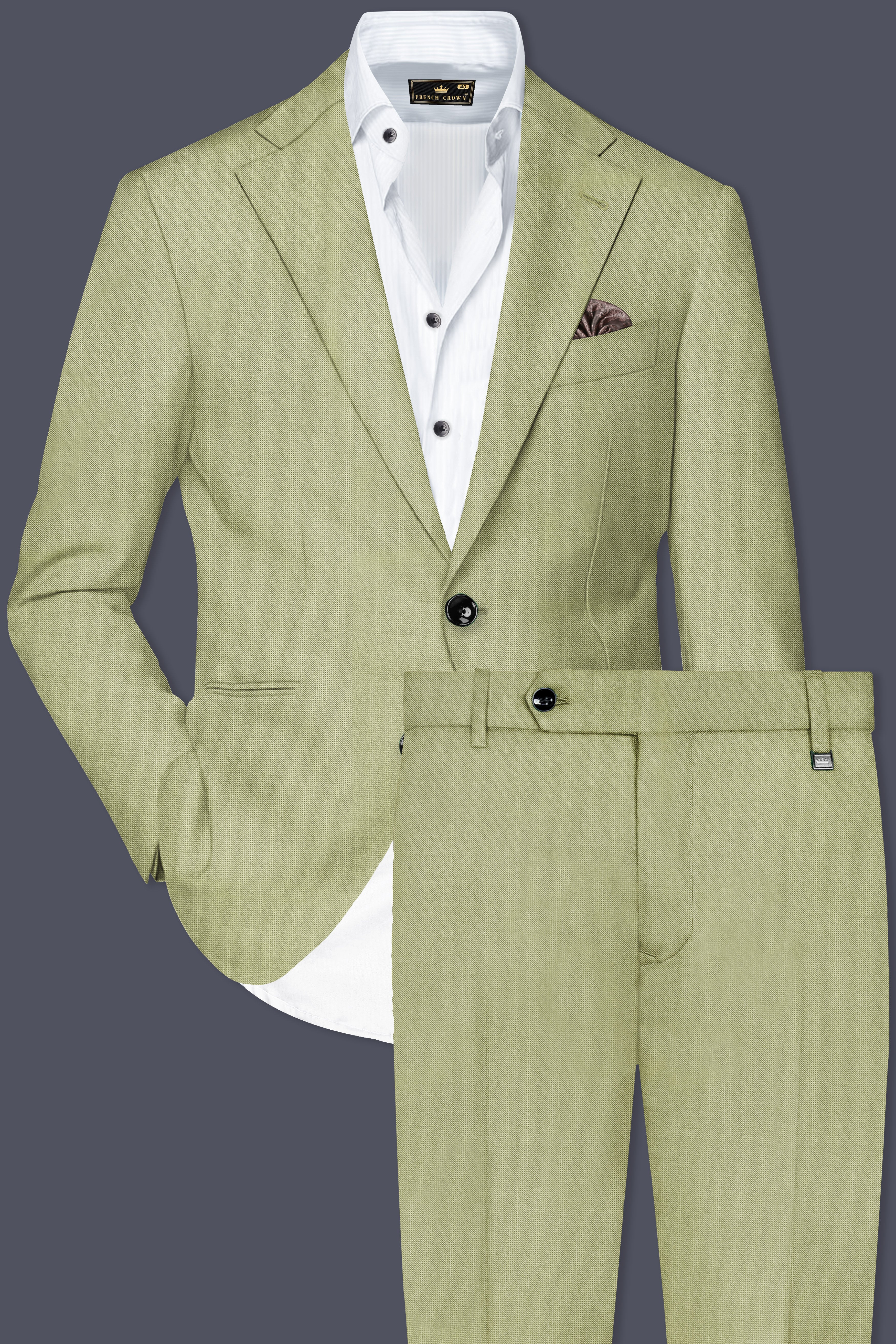 Marsh-Swamp Green Solid Wool Rich Single Breasted Stretchable Traveler Suit