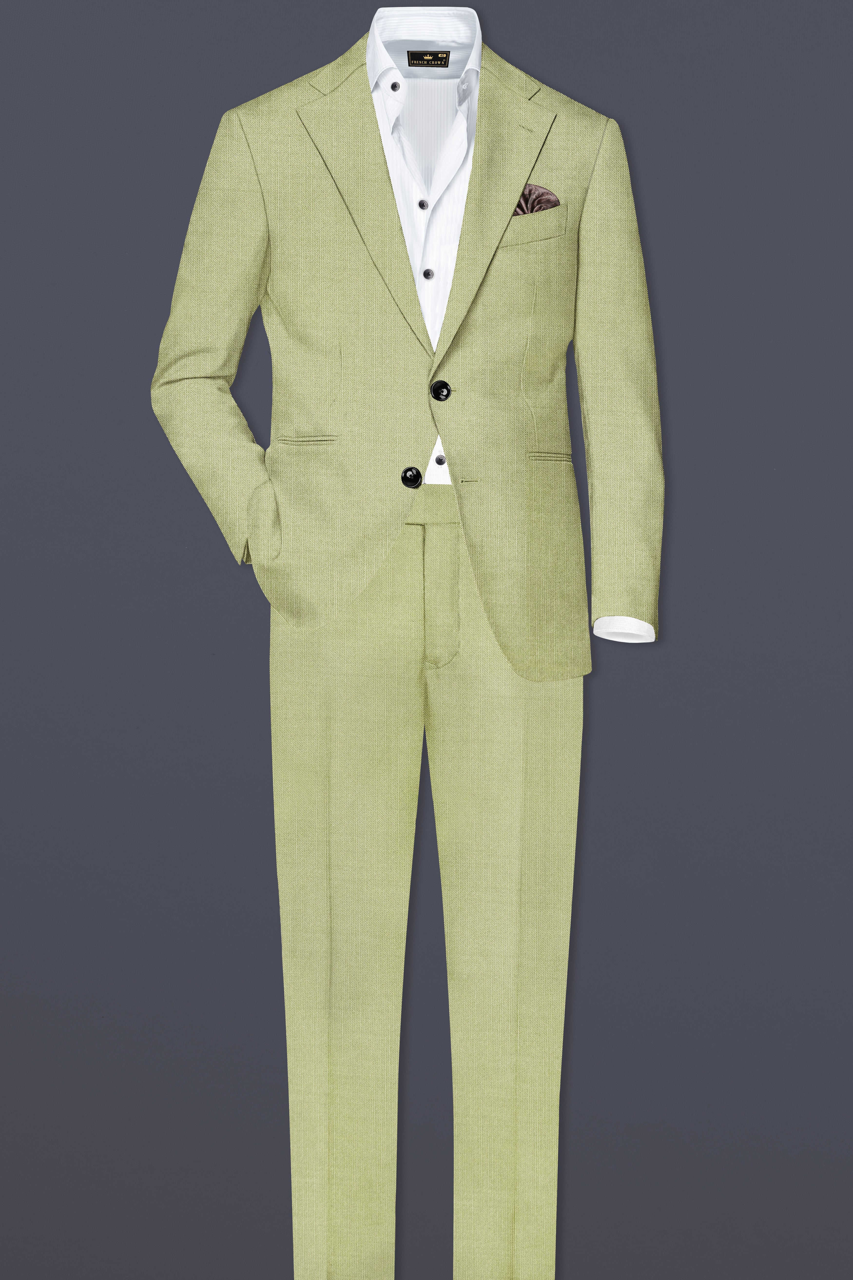 Marsh-Swamp Green Solid Wool Rich Single Breasted Slight Stretch Suit