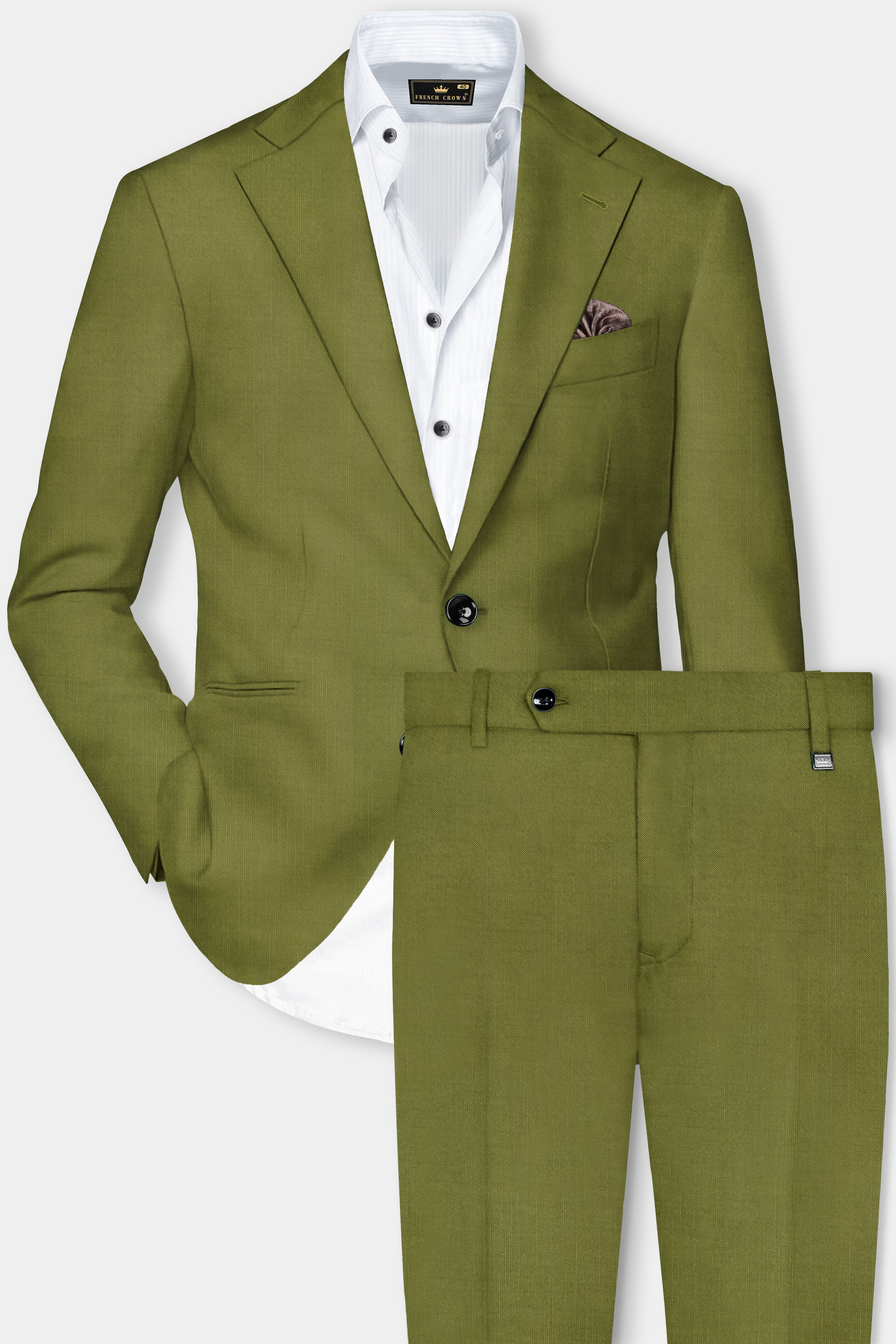 Glade-Muddy Green Solid Wool Rich Single Breasted Stretchable Traveler Suit