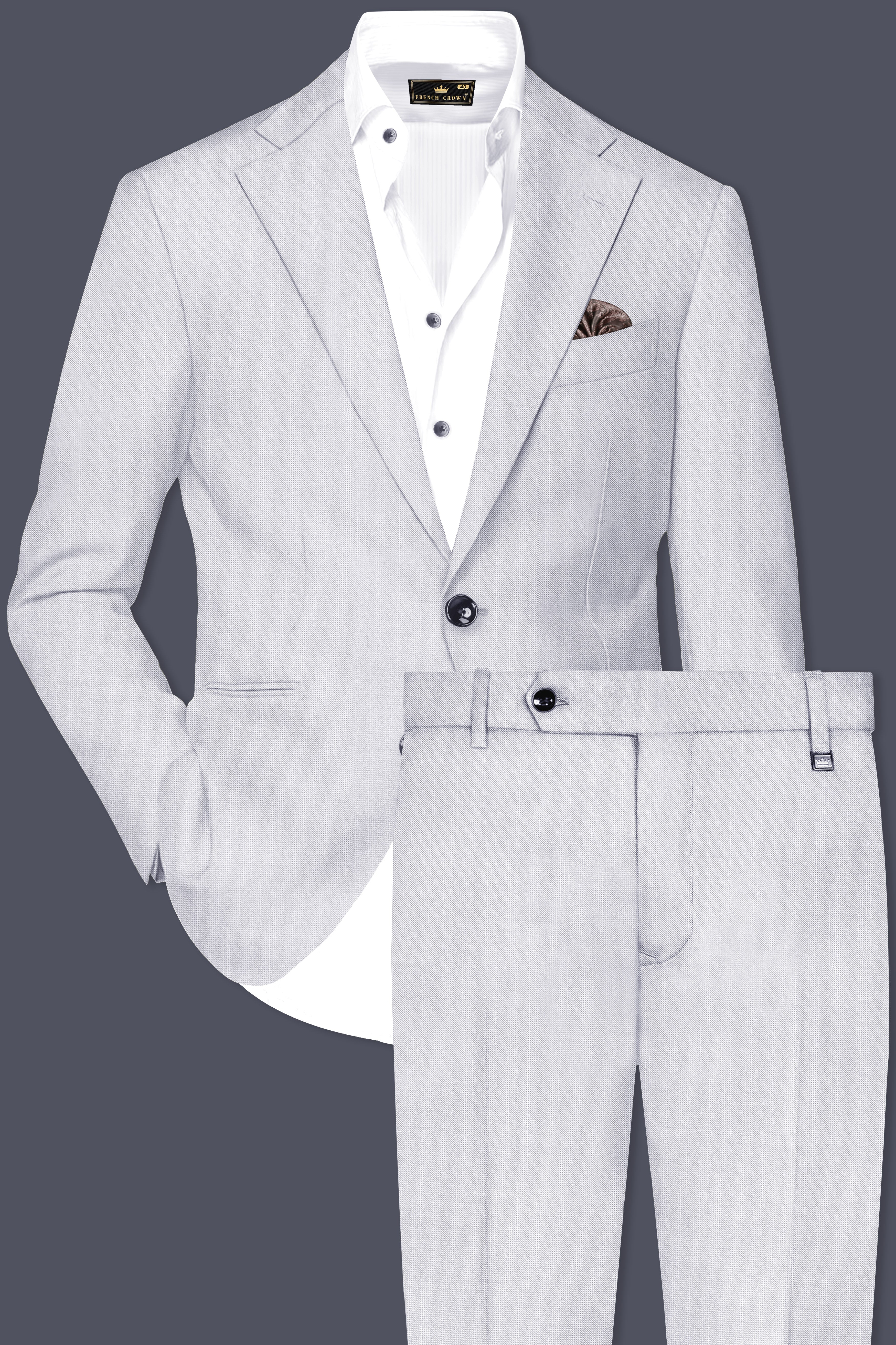 Cinder-Mischka Gray Solid Wool Rich Single Breasted Stretchable Traveler Suit