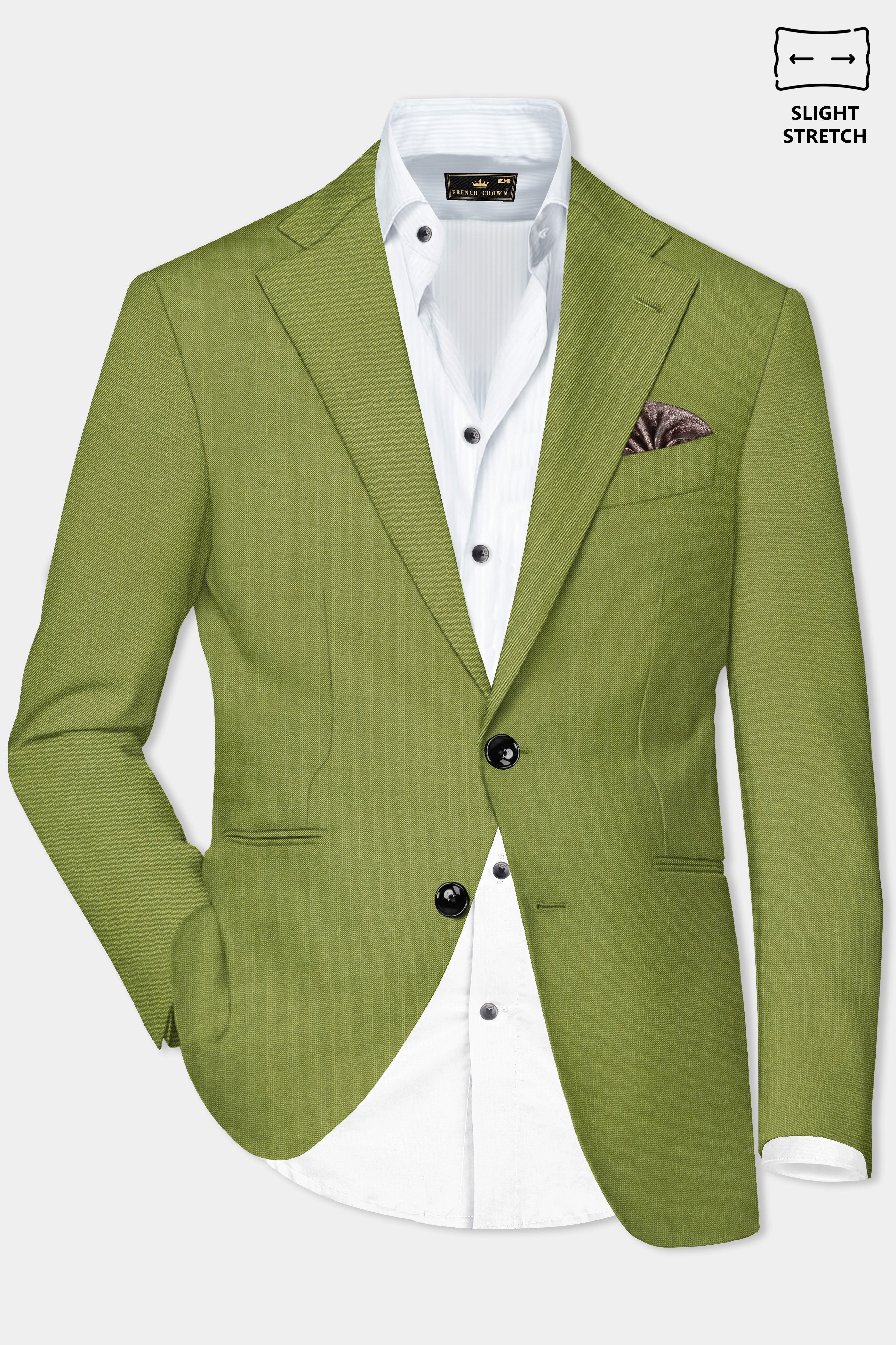 Pistachio-Wasabi Green Solid Wool Rich Single Breasted Slight Stretch Suit