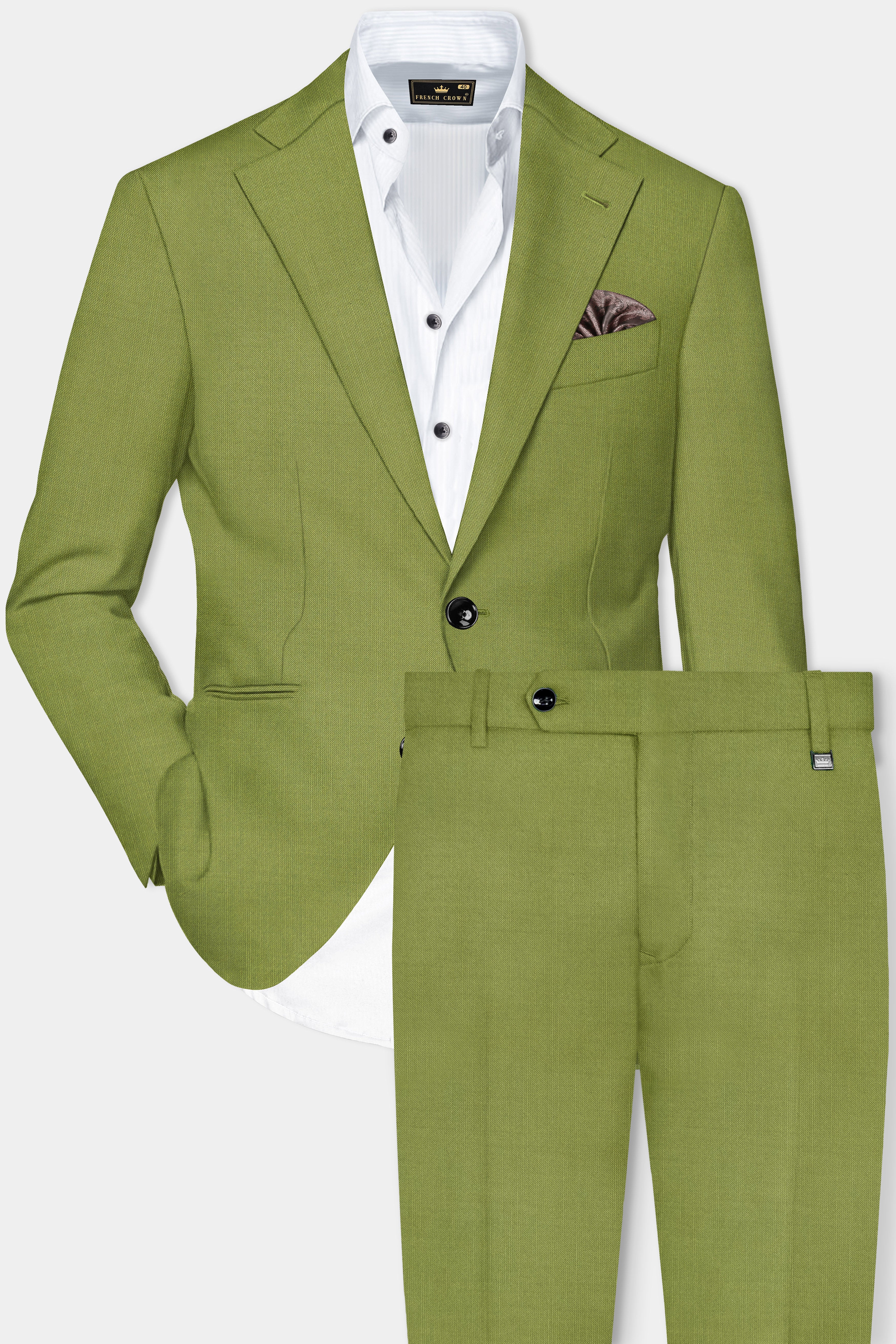 Pistachio-Wasabi Green Solid Wool Rich Single Breasted Stretchable Traveler Suit
