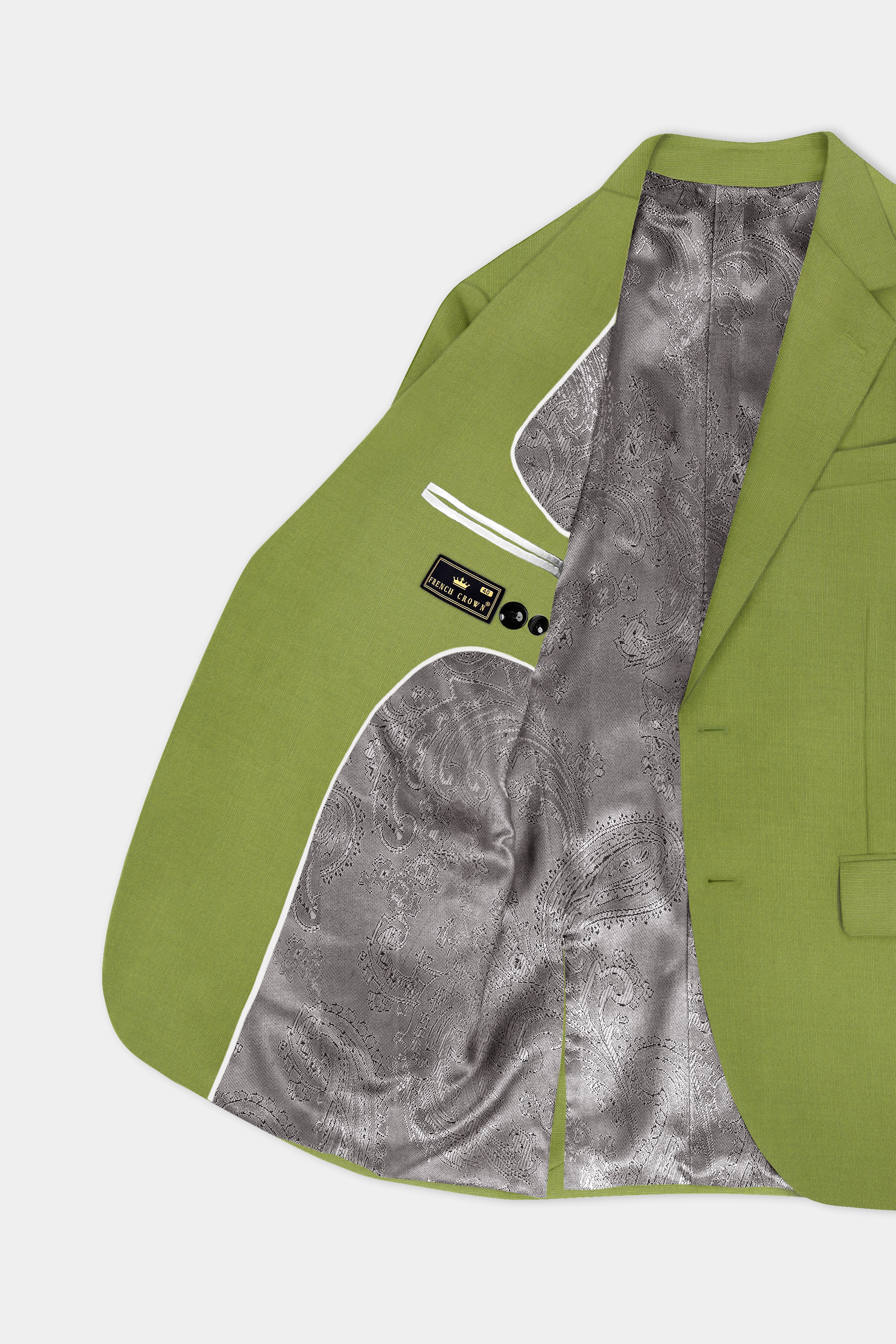 Pistachio-Wasabi Green Solid Wool Rich Single Breasted Slight Stretch Suit