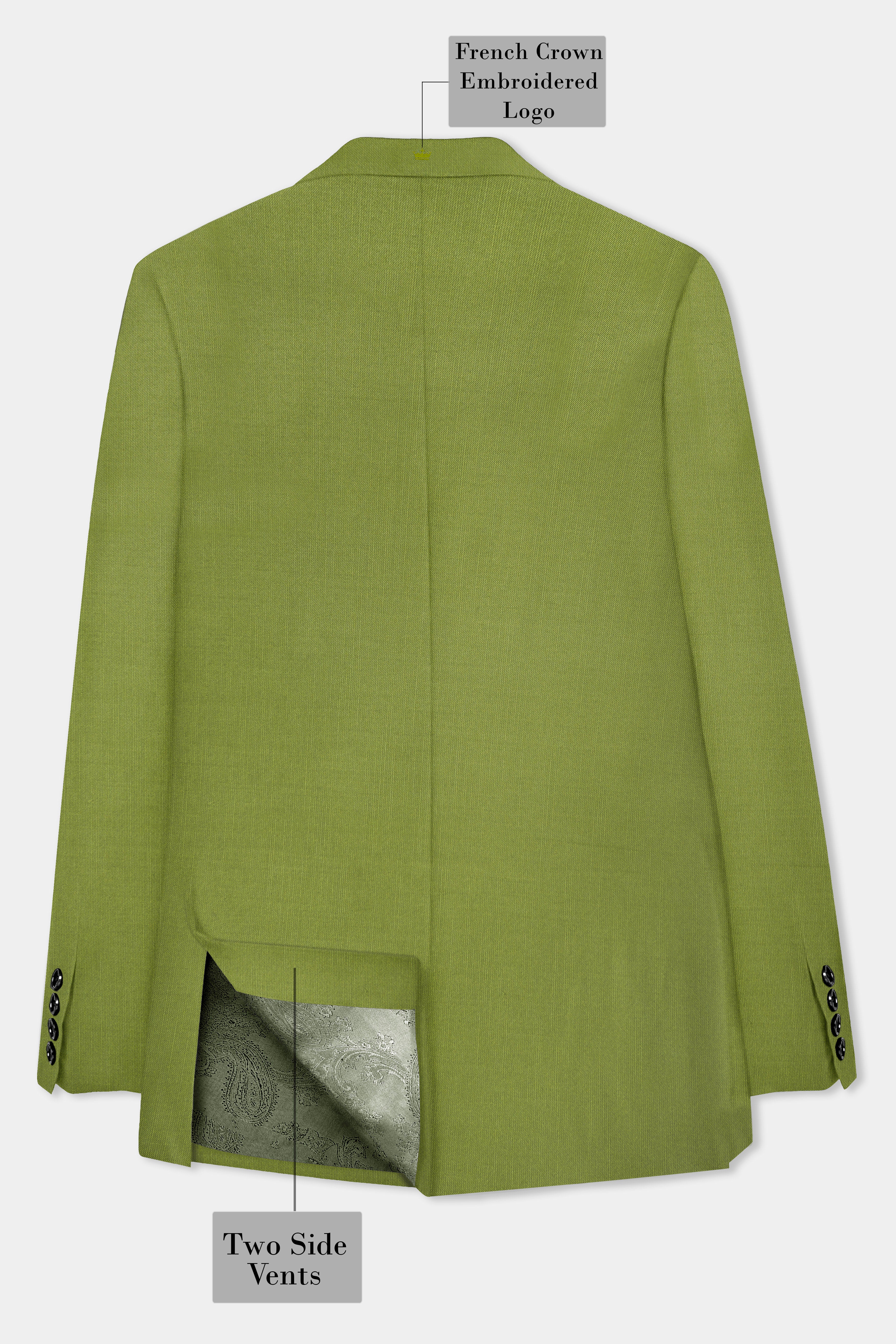 Pistachio-Wasabi Green Solid Premium Wool Rich Single Breasted