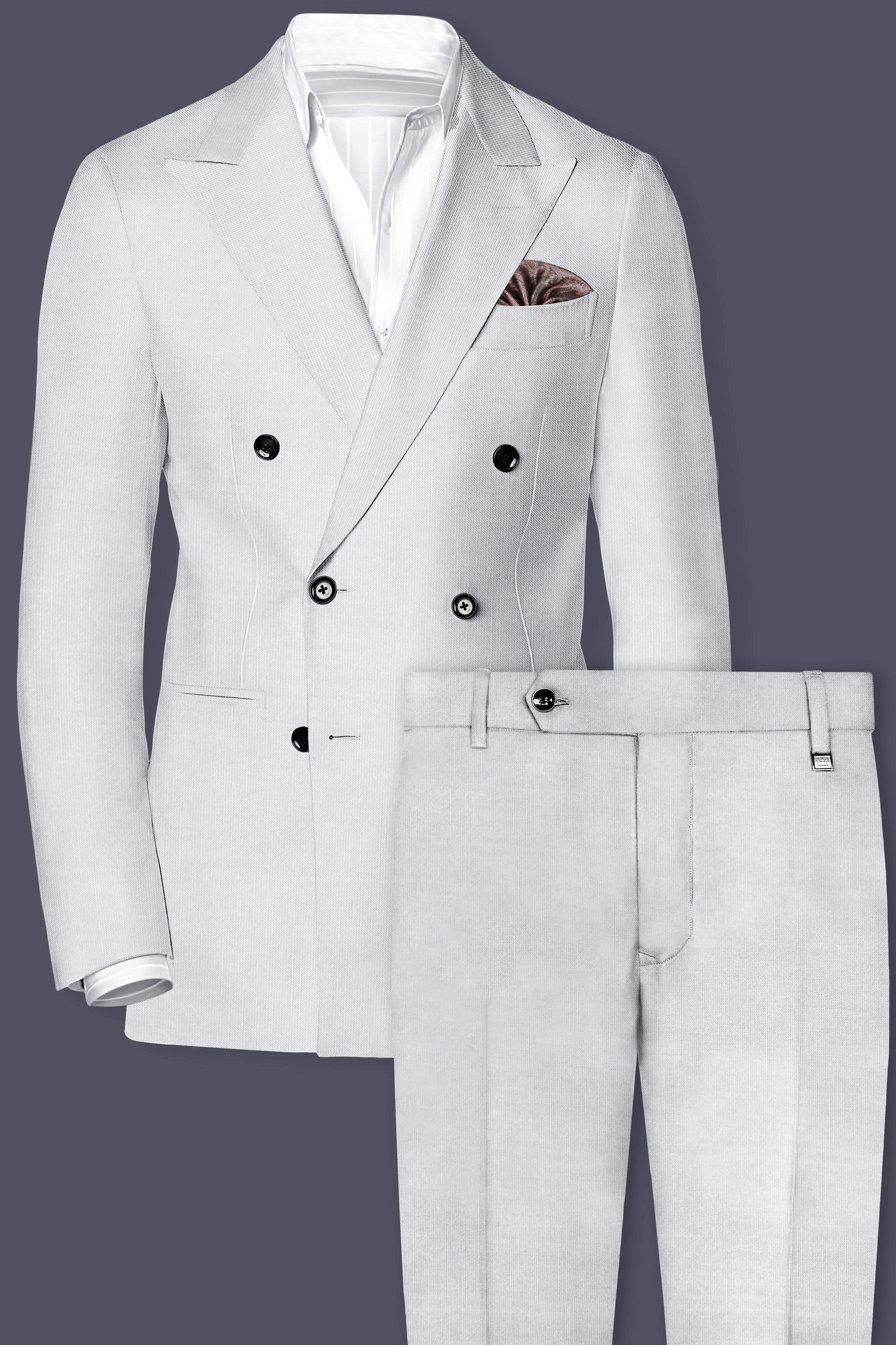 Granite-Alto Gray Solid Wool Rich Double Breasted Stretchable Traveler Suit