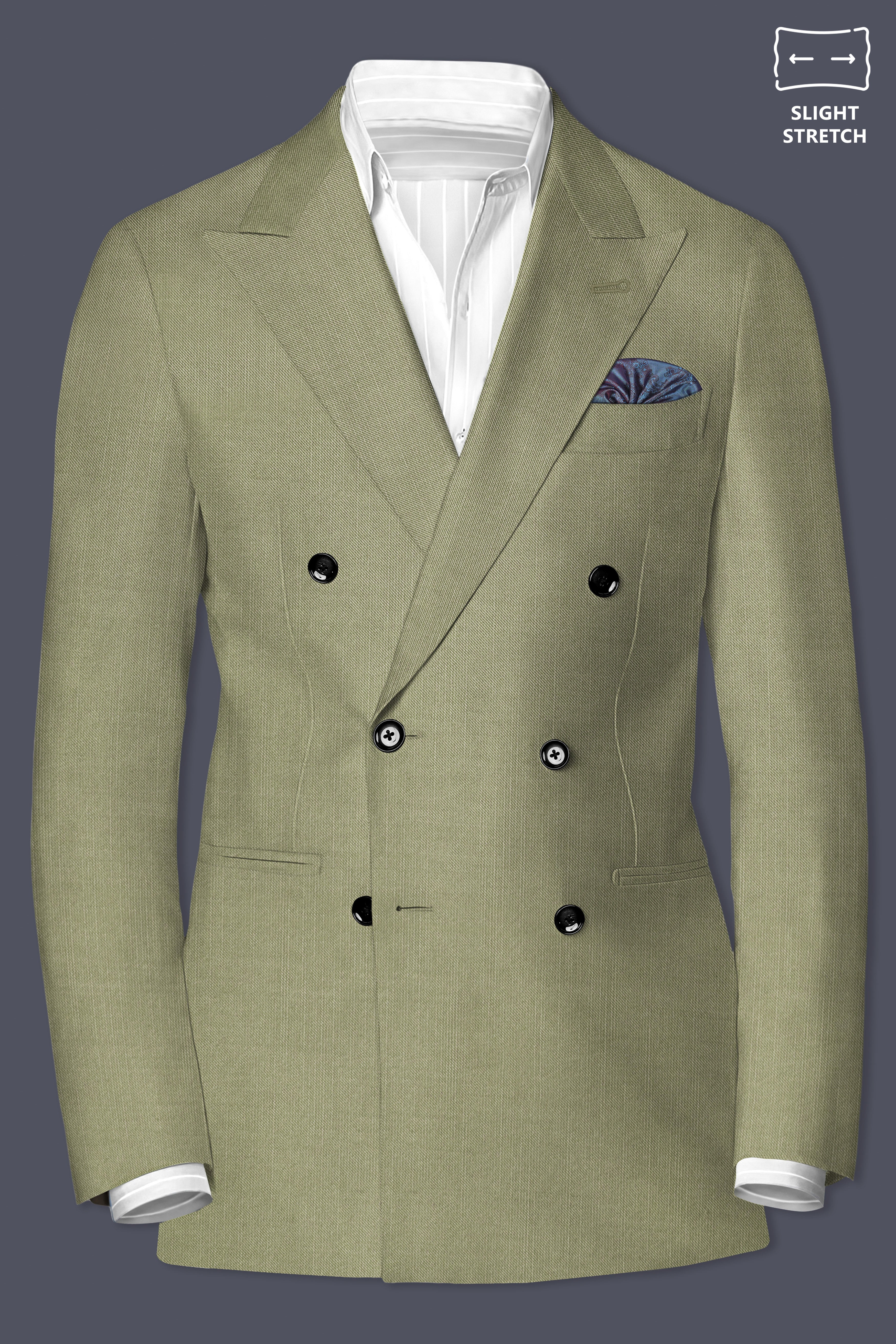 Citron-Lemon Grass Green Solid Wool Rich Double Breasted Slight Stretch Suit
