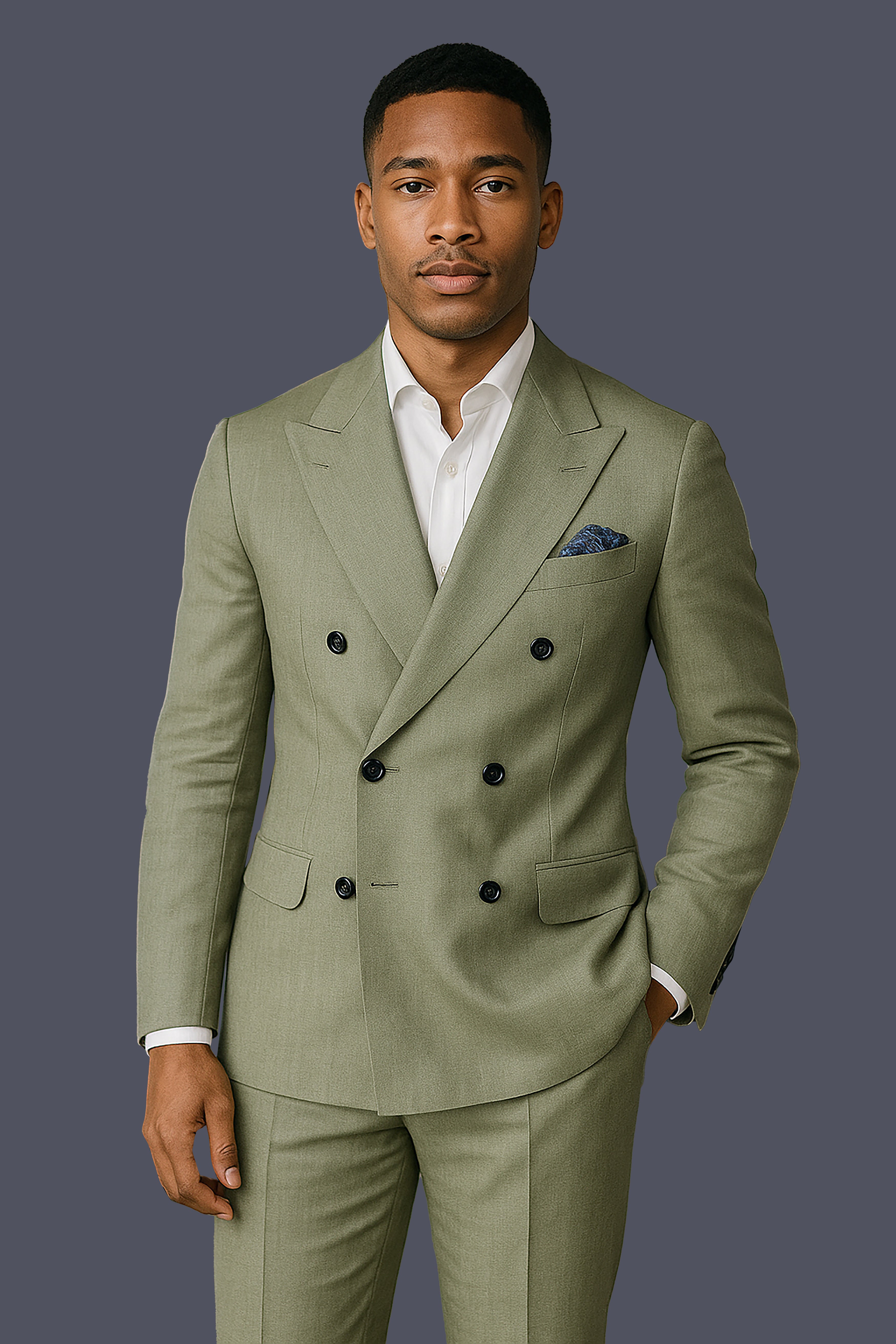 Citron-Lemon Grass Green Solid Premium Wool Rich Double Breasted