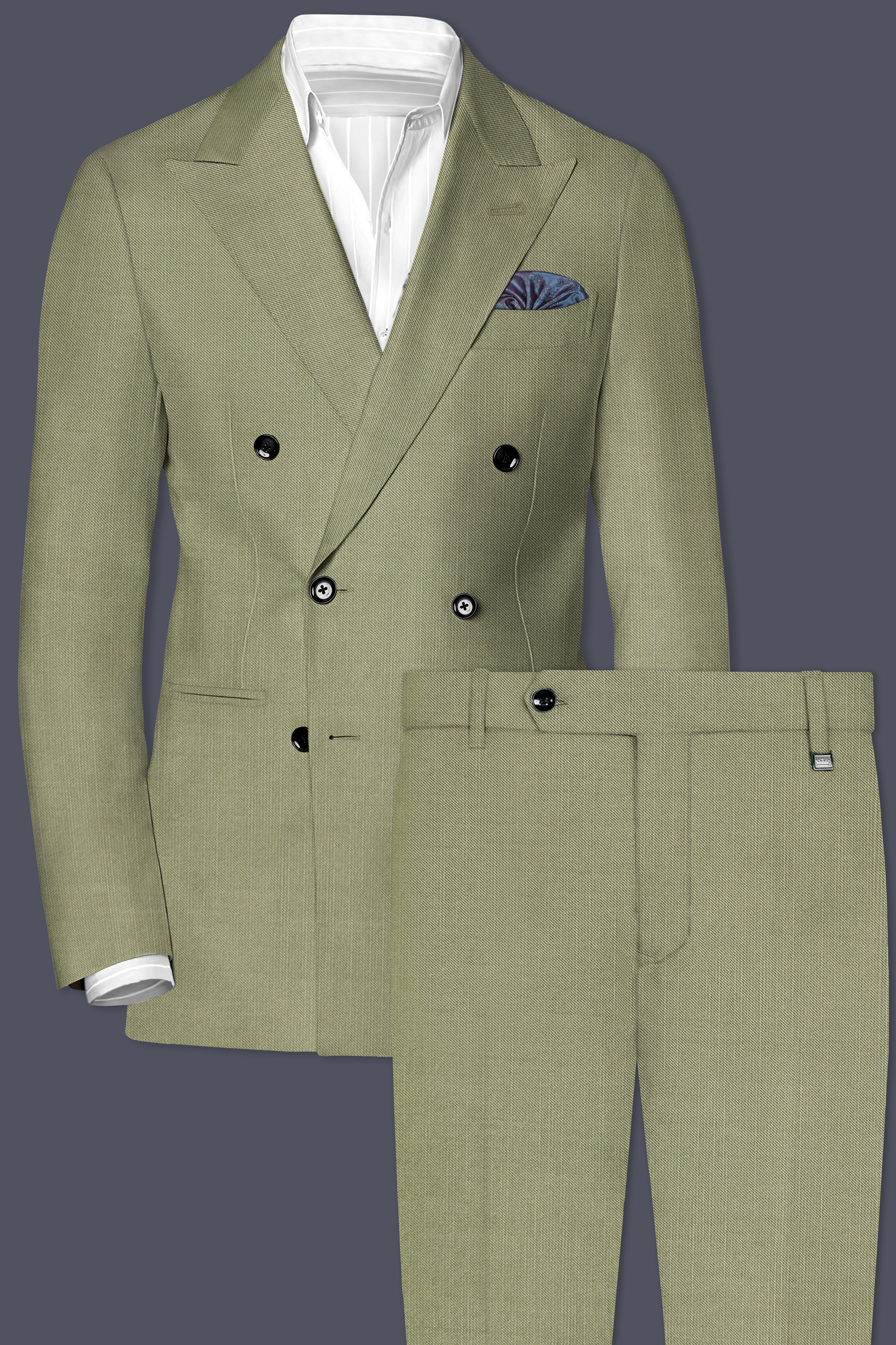 Citron-Lemon Grass Green Solid Wool Rich Double Breasted Stretchable Traveler Suit