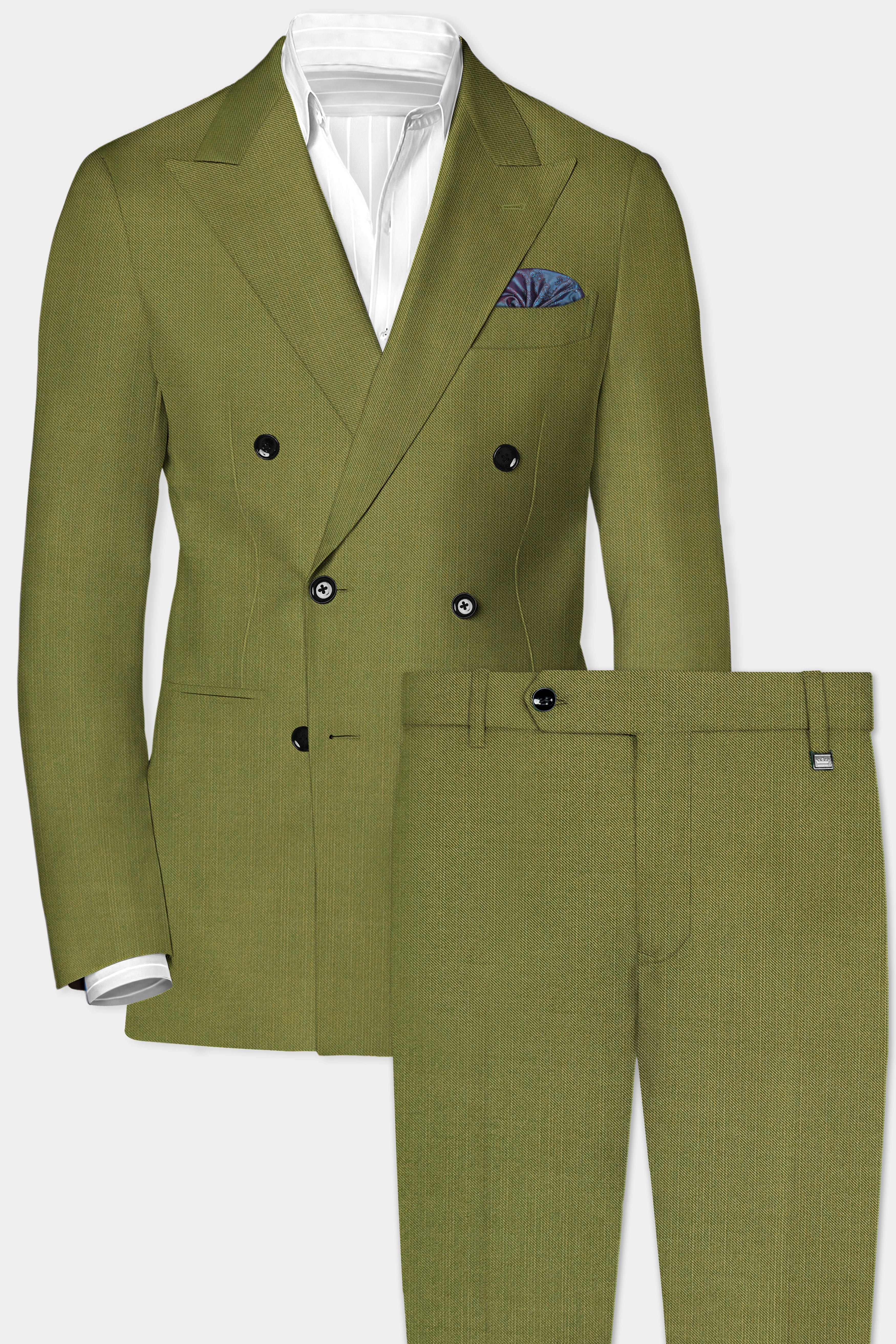 Glade-Muddy Green Solid Wool Rich Double Breasted Stretchable Traveler Suit