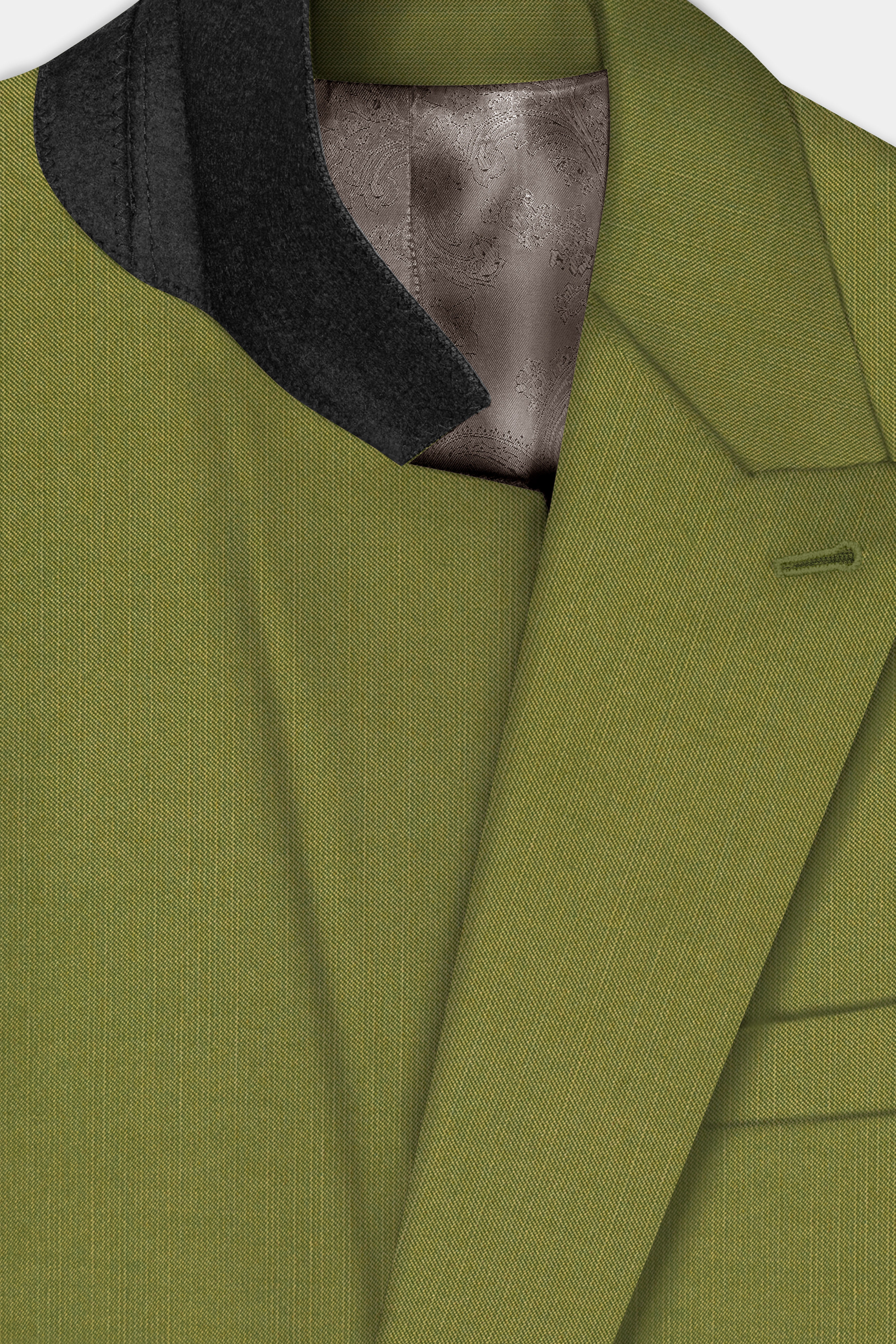 Glade-Muddy Green Solid Wool Rich Double Breasted Slight Stretch Suit