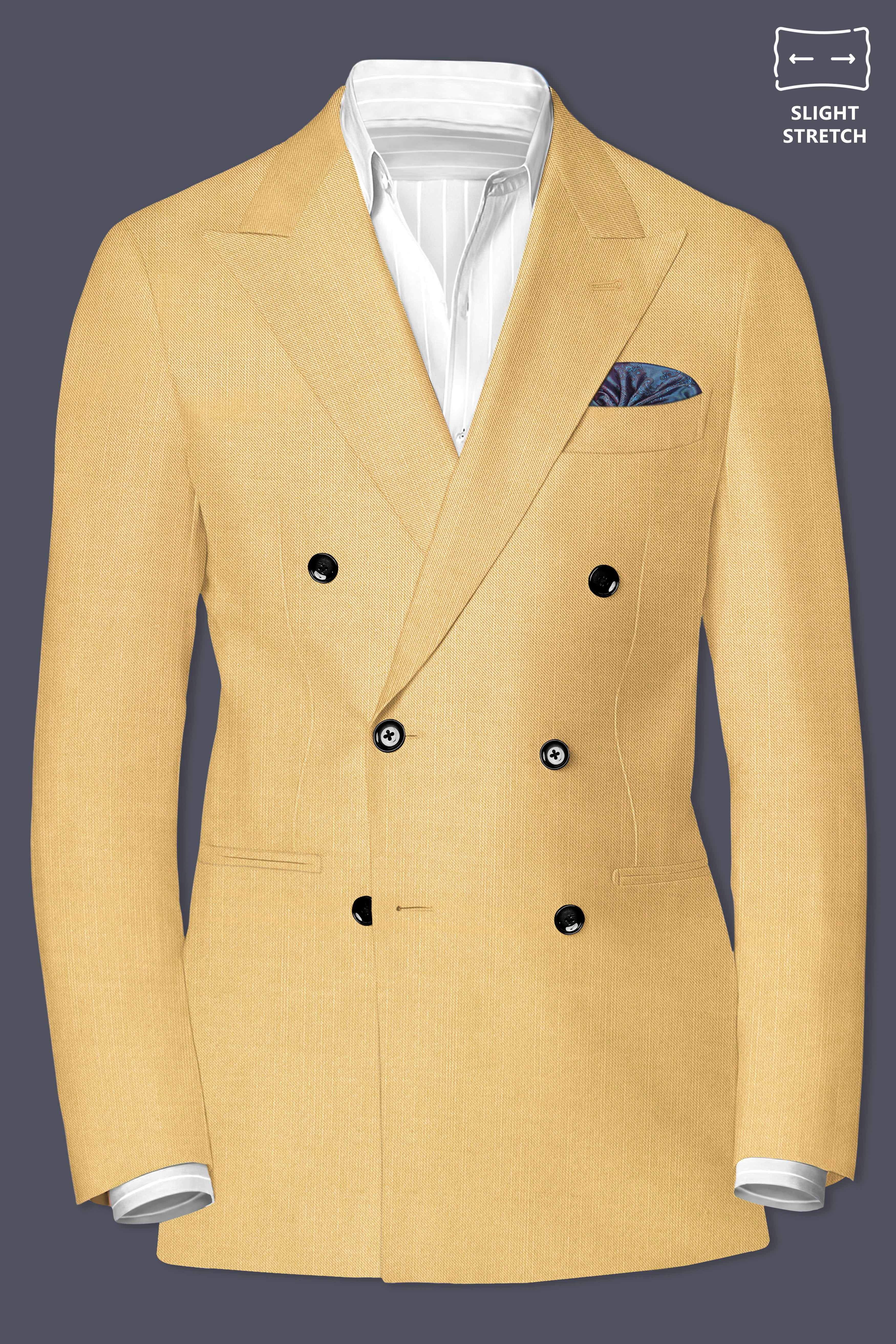 Saffron-Harvest Yellow Solid Wool Rich Double Breasted Slight Stretch Suit