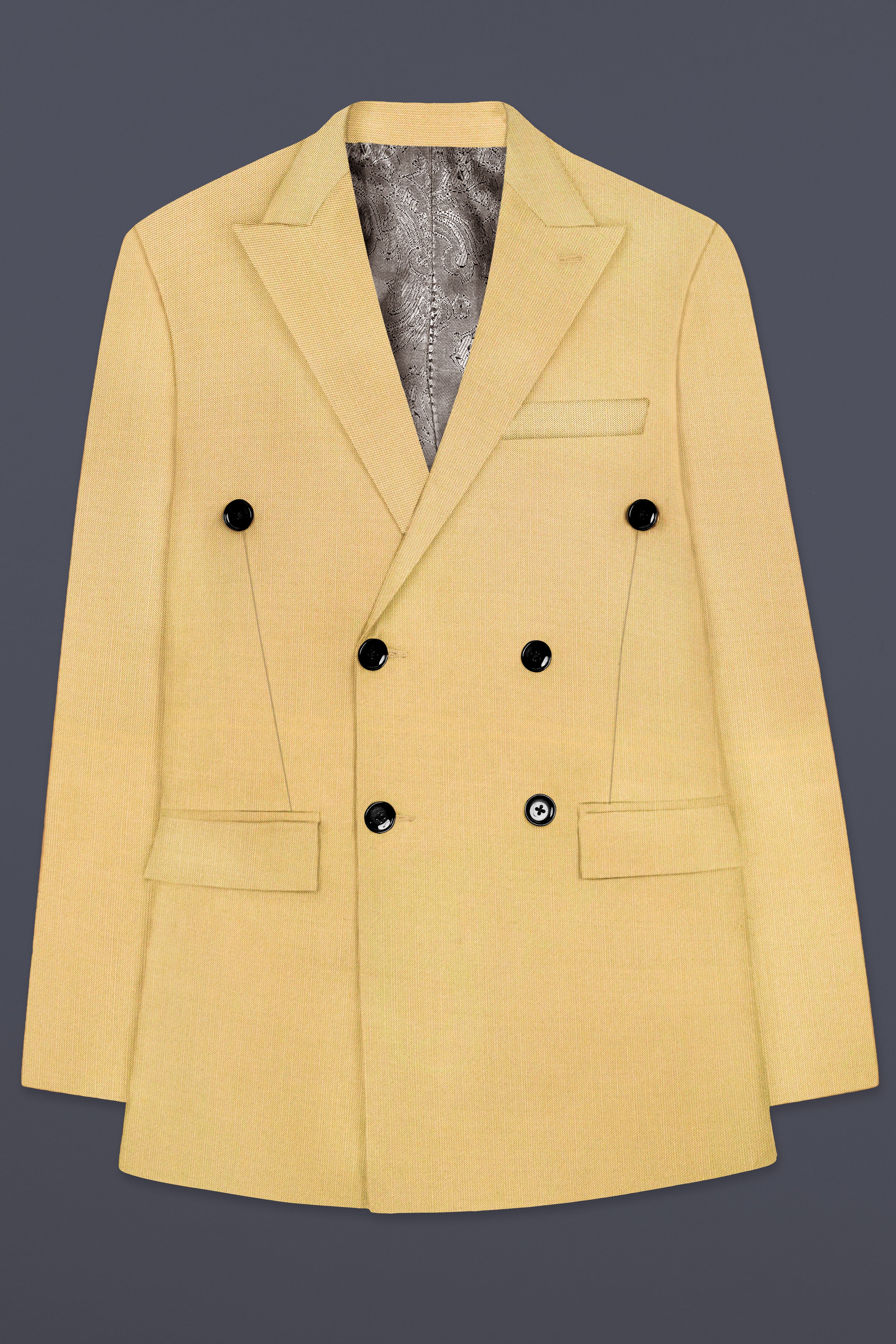 Saffron-Harvest Yellow Solid Wool Rich Double Breasted Slight Stretch Suit