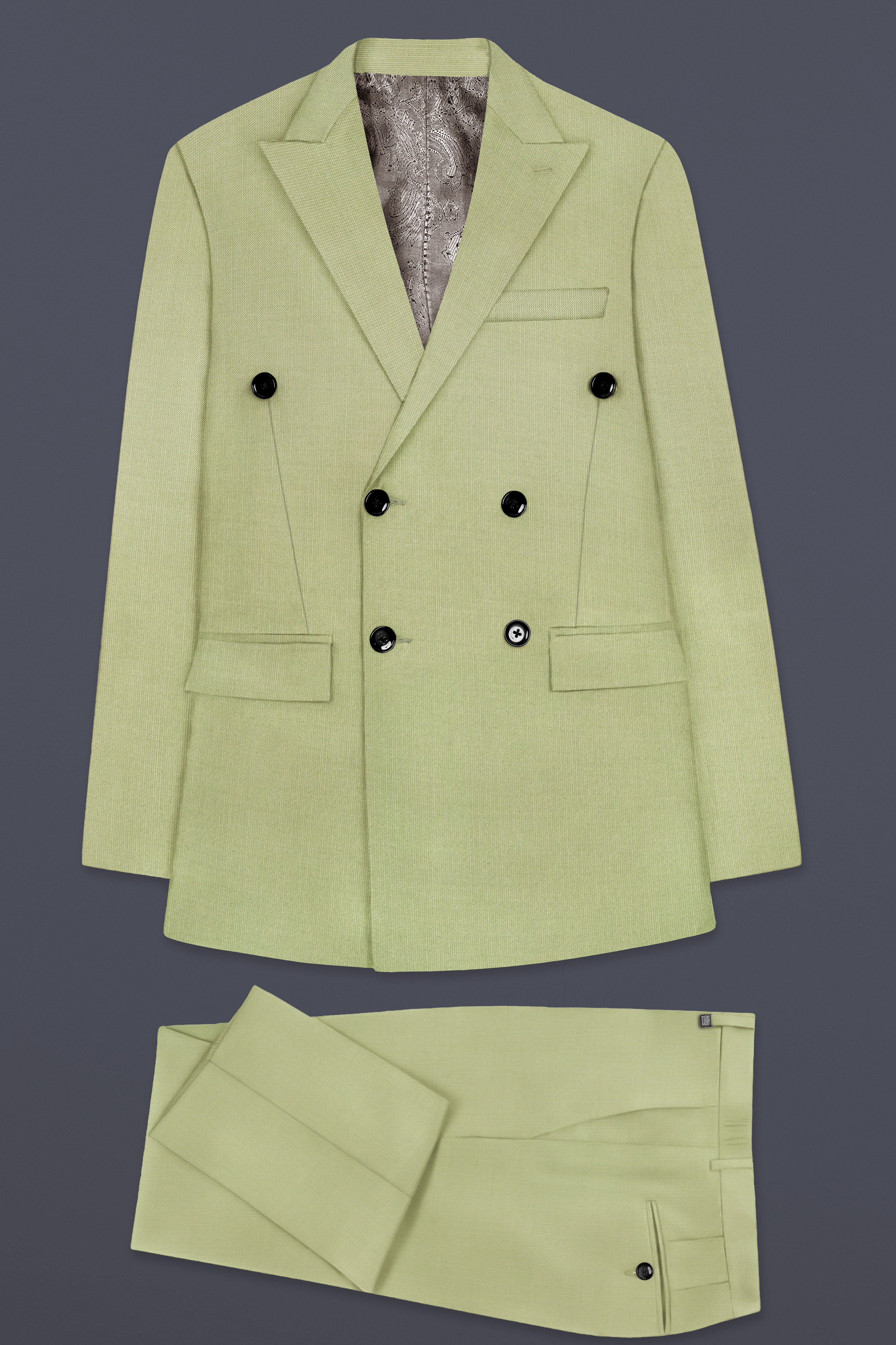 Marsh-Swamp Green Solid Wool Rich Double Breasted Slight Stretch Suit
