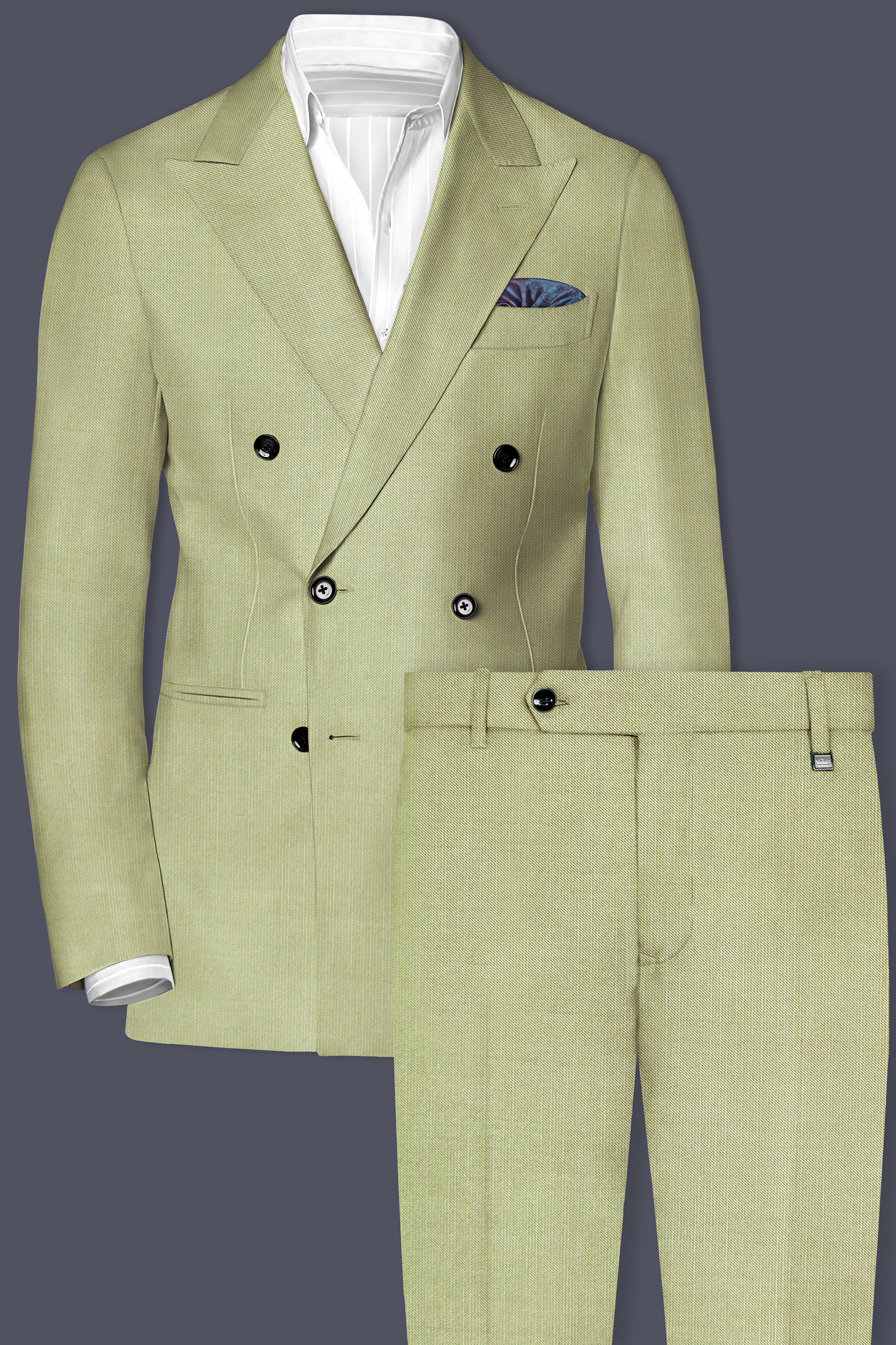 Marsh-Swamp Green Solid Wool Rich Double Breasted Stretchable Traveler Suit