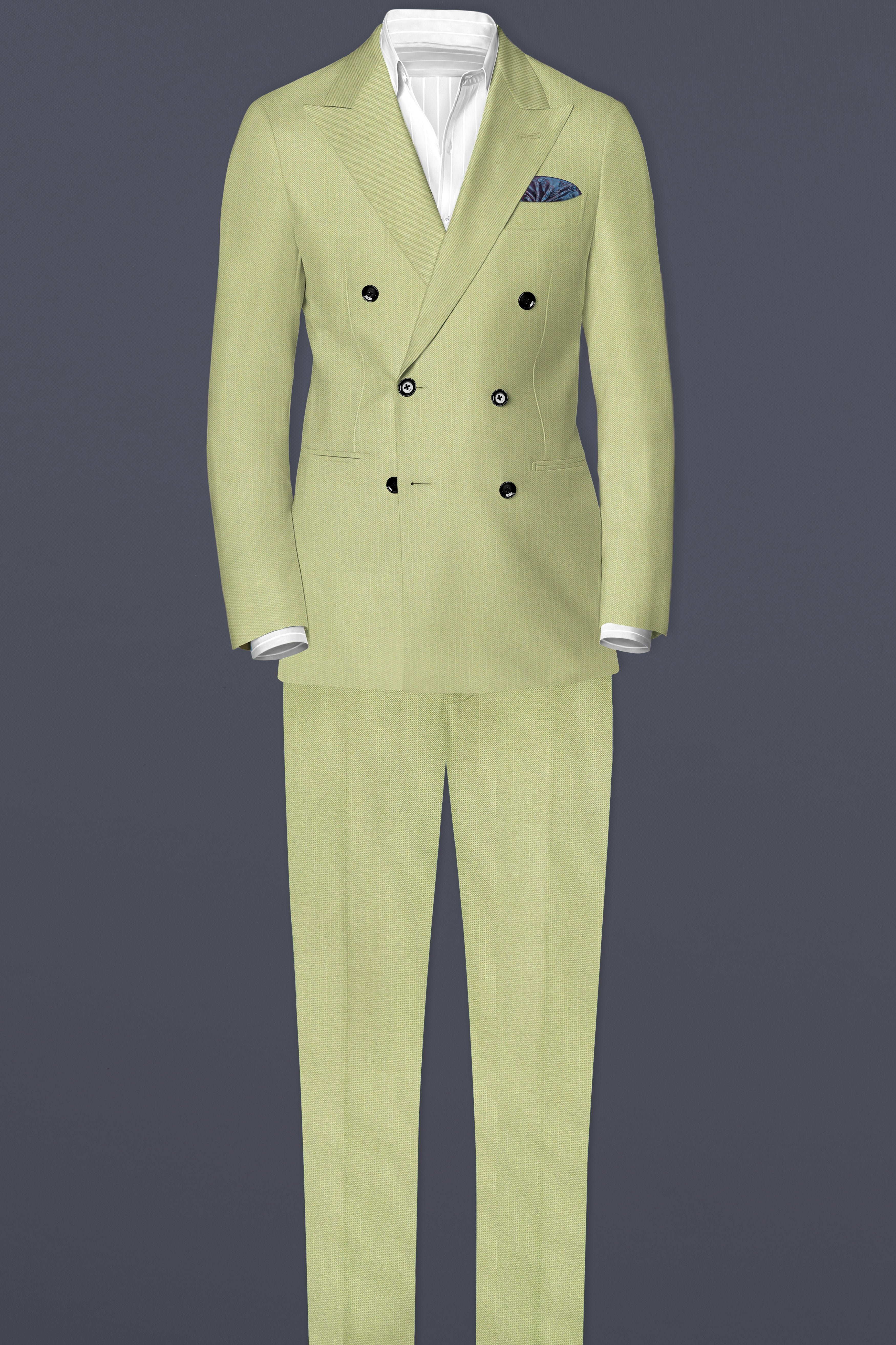Marsh-Swamp Green Solid Wool Rich Double Breasted Slight Stretch Suit