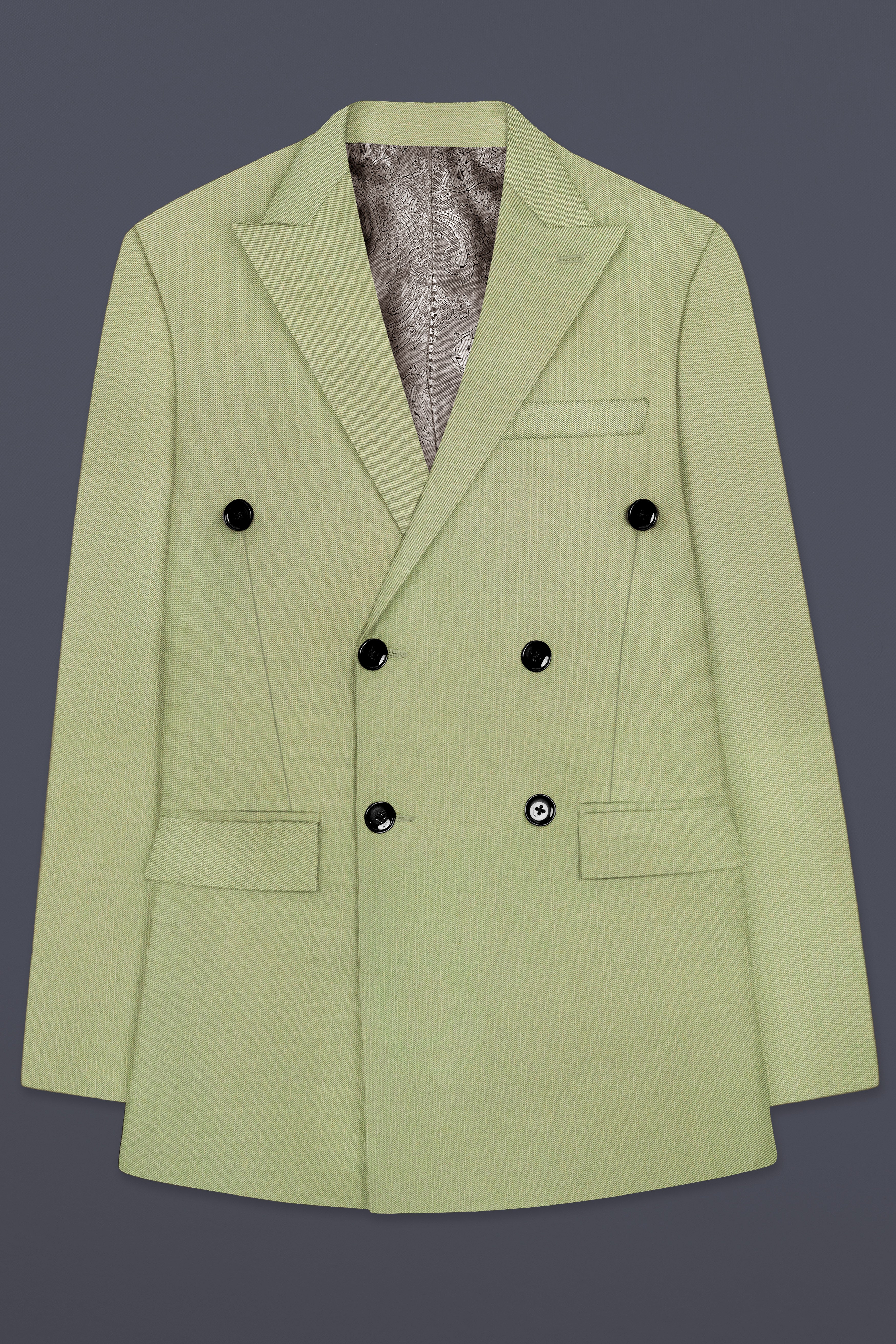 Marsh-Swamp Green Solid Wool Rich Double Breasted Slight Stretch Suit