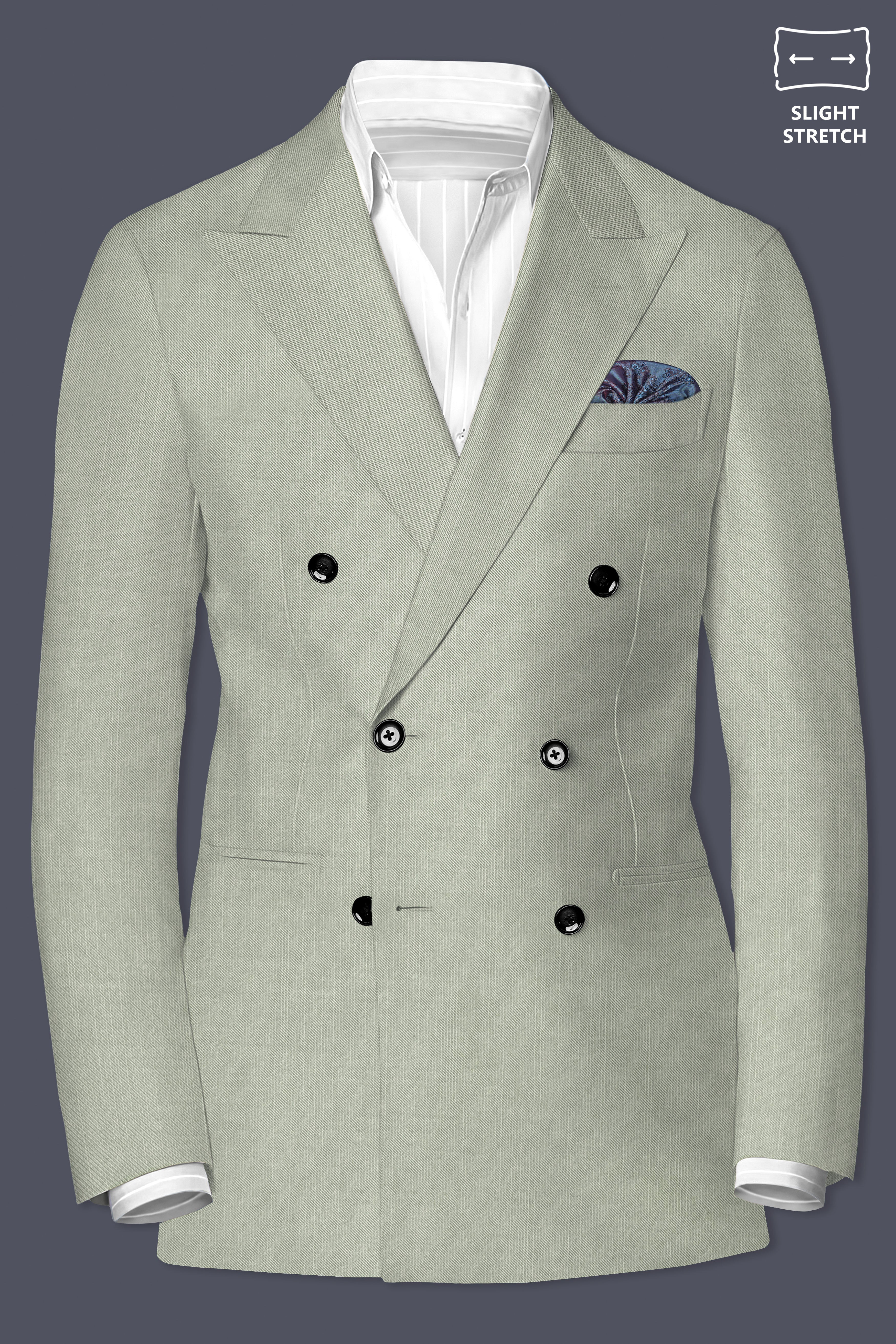 Lichen-Norway Green Solid Wool Rich Double Breasted Slight Stretch Suit