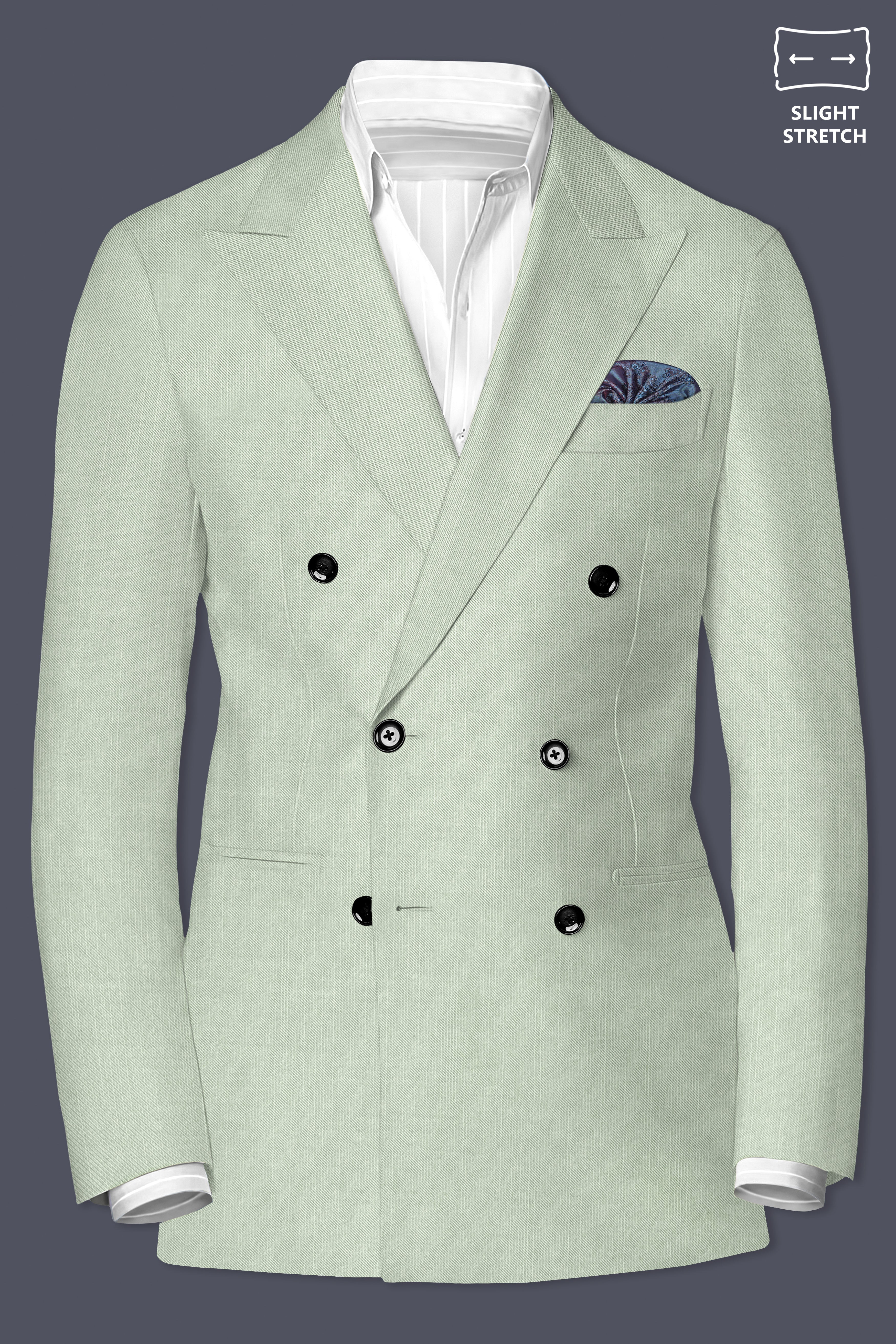 Lichen-Norway Green Solid Wool Rich Double Breasted Slight Stretch Suit
