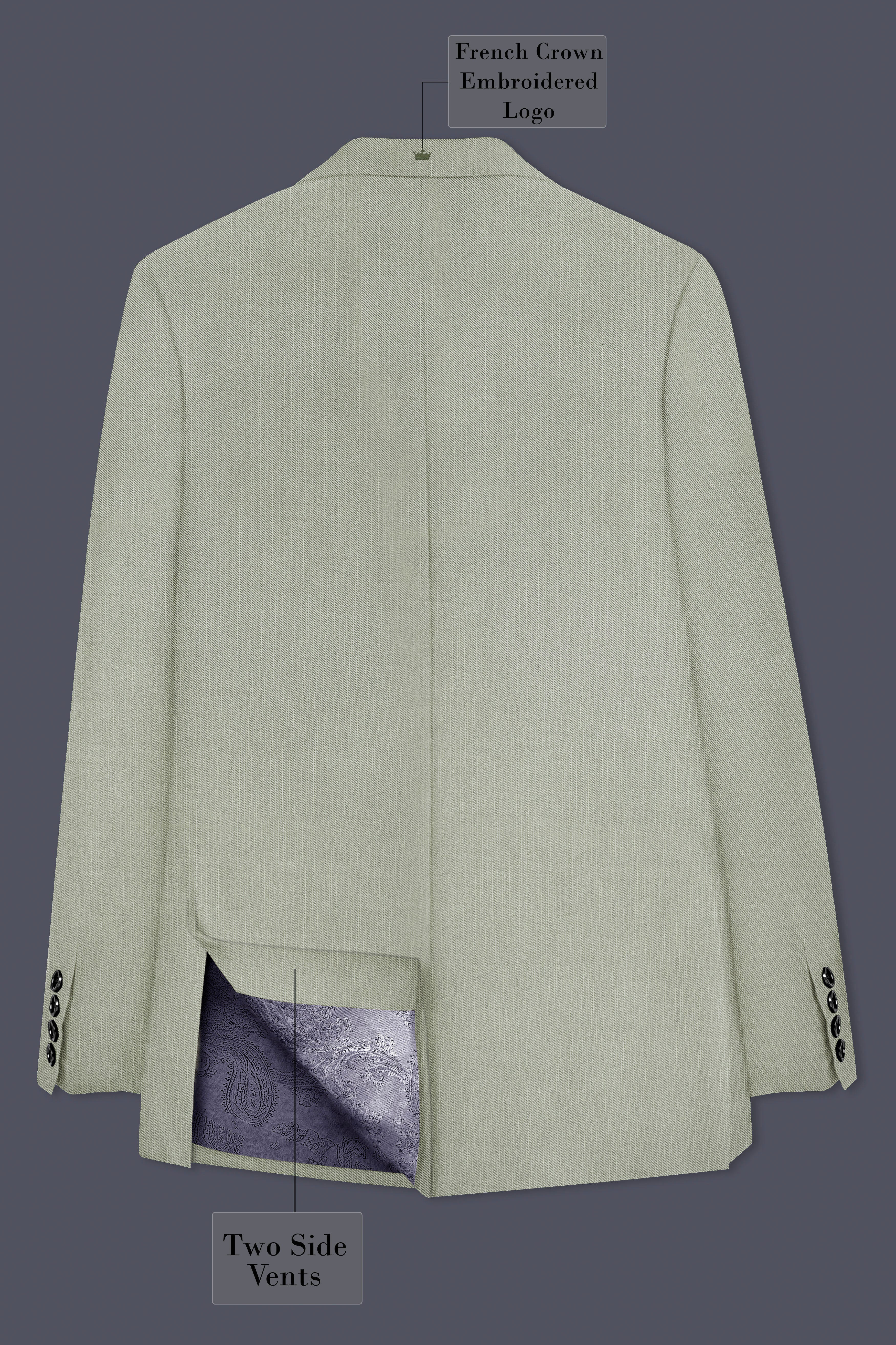 Lichen-Norway Green Solid Wool Rich Double Breasted Slight Stretch Suit