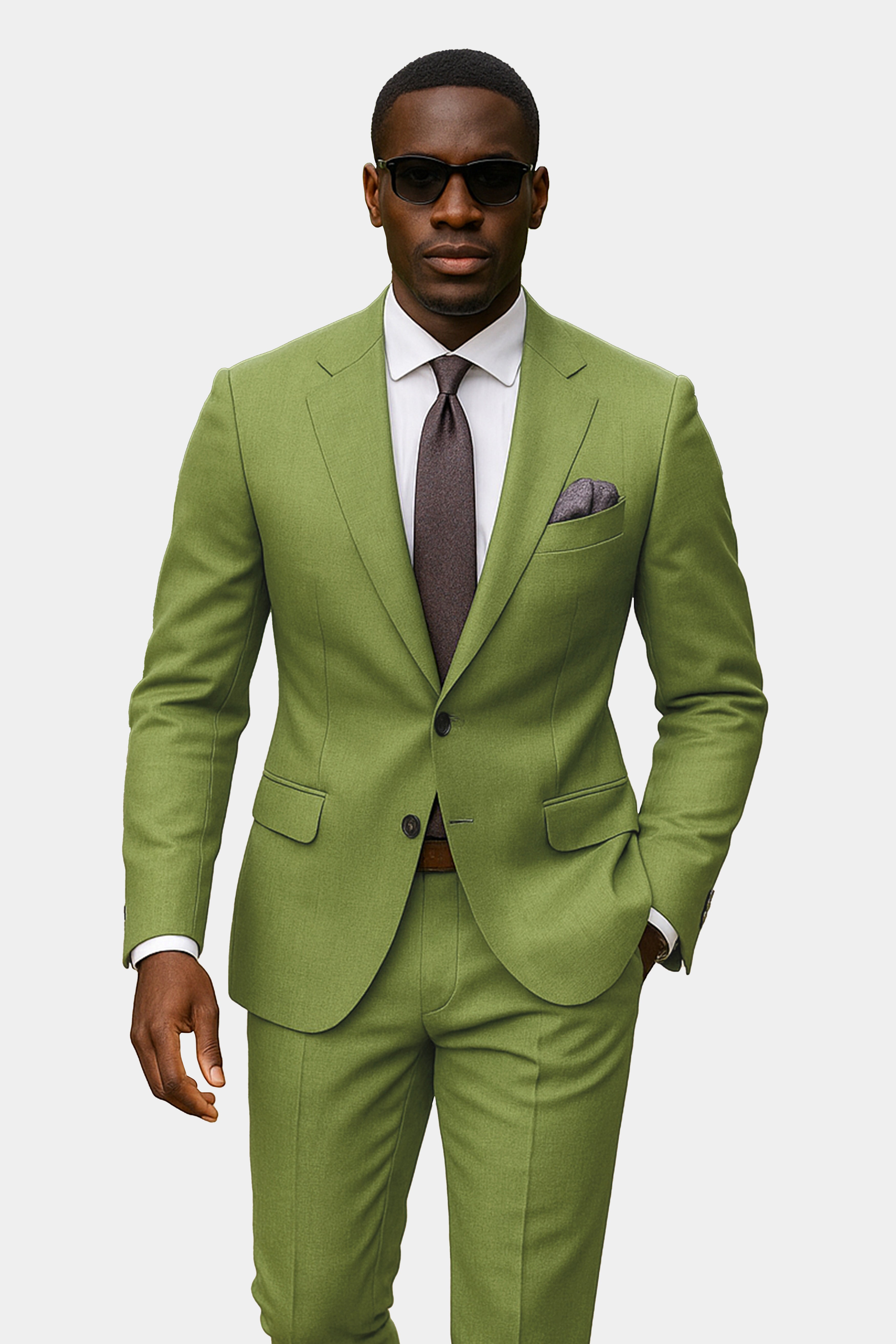 Pistachio-Wasabi Green Solid Wool Rich Double Breasted Slight Stretch Suit