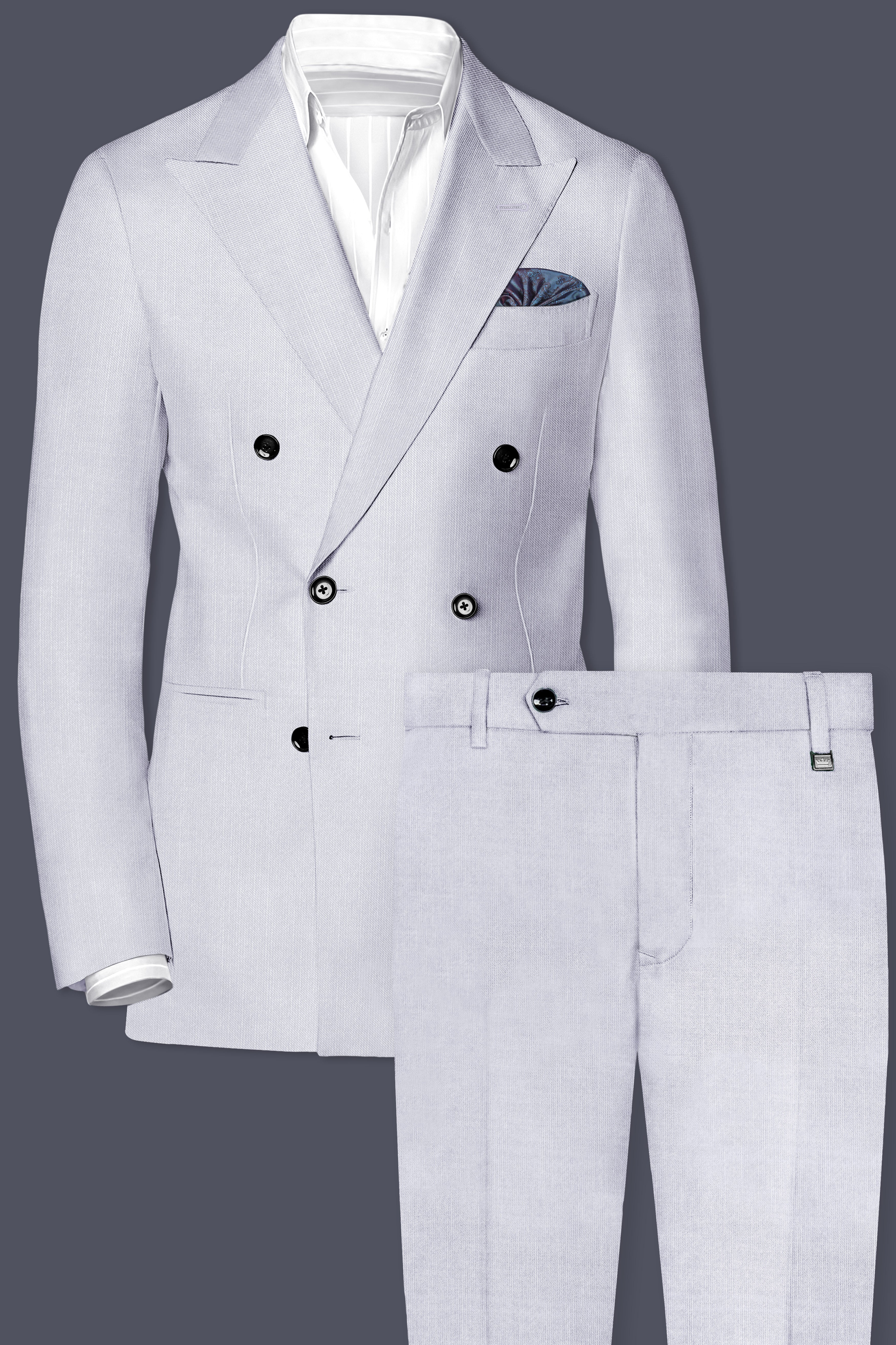Cinder-Mischka Gray Solid Wool Rich Double Breasted Stretchable Traveler Suit