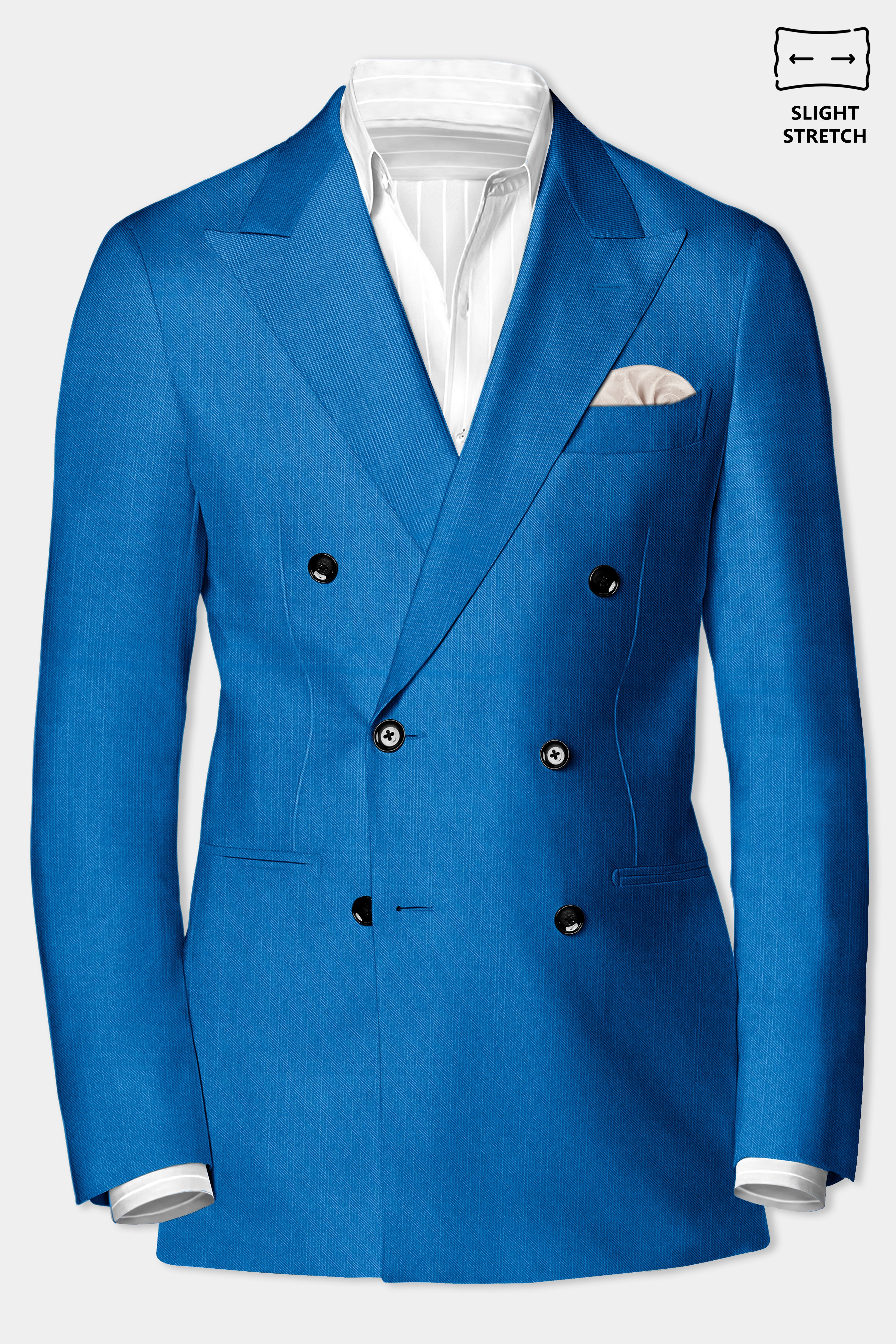 Azure-Venice Blue Solid Wool Rich Double Breasted Slight Stretch Suit