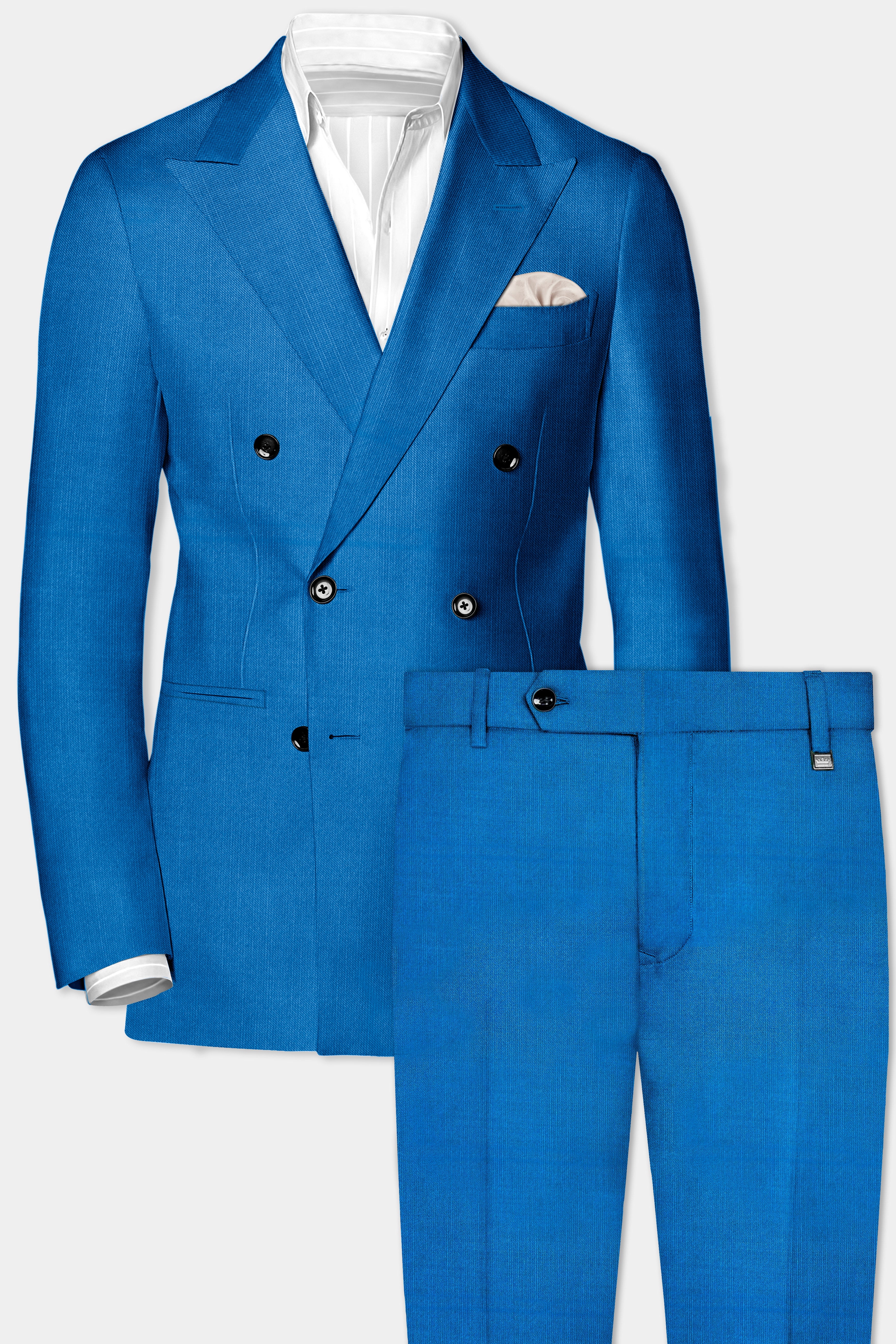 Azure-Venice Blue Solid Wool Rich Double Breasted Stretchable Traveler Suit