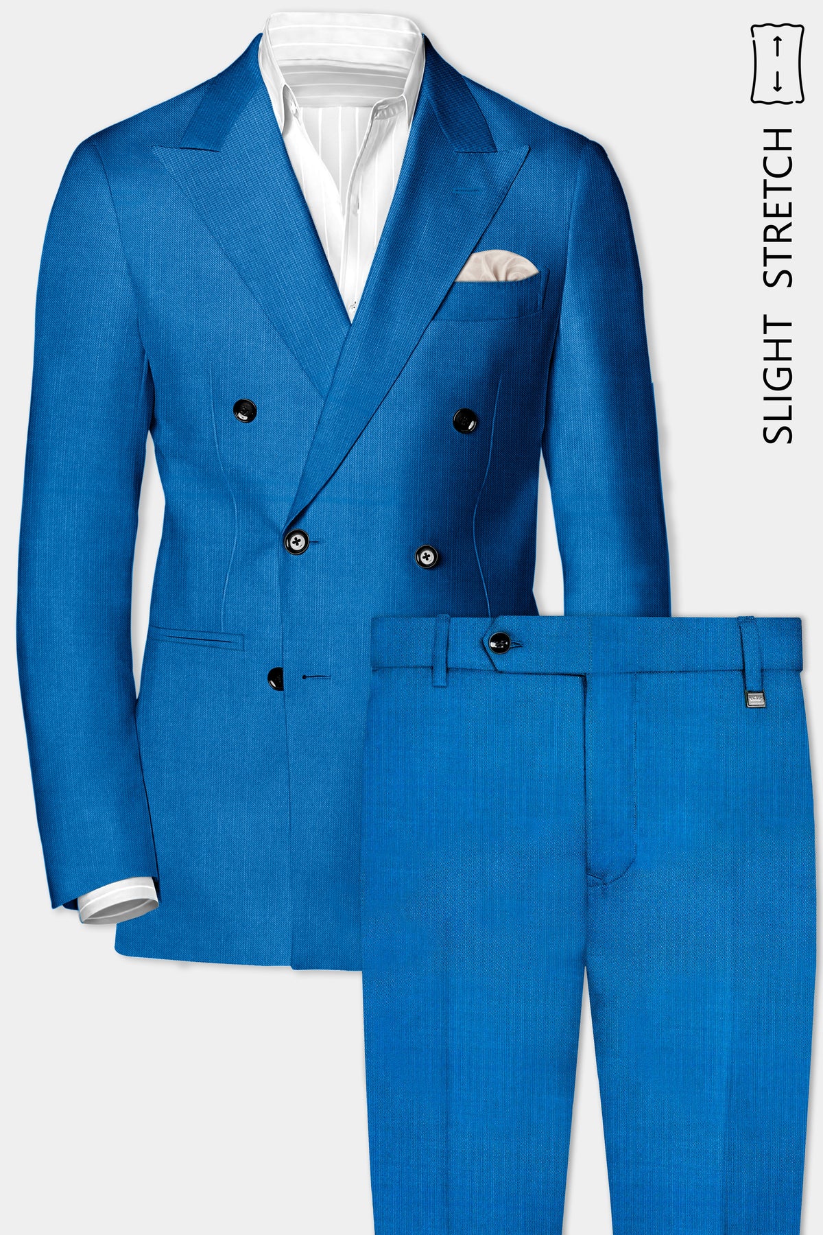Azure-Venice Blue Solid Premium Wool Rich Double Breasted Suit For Men.