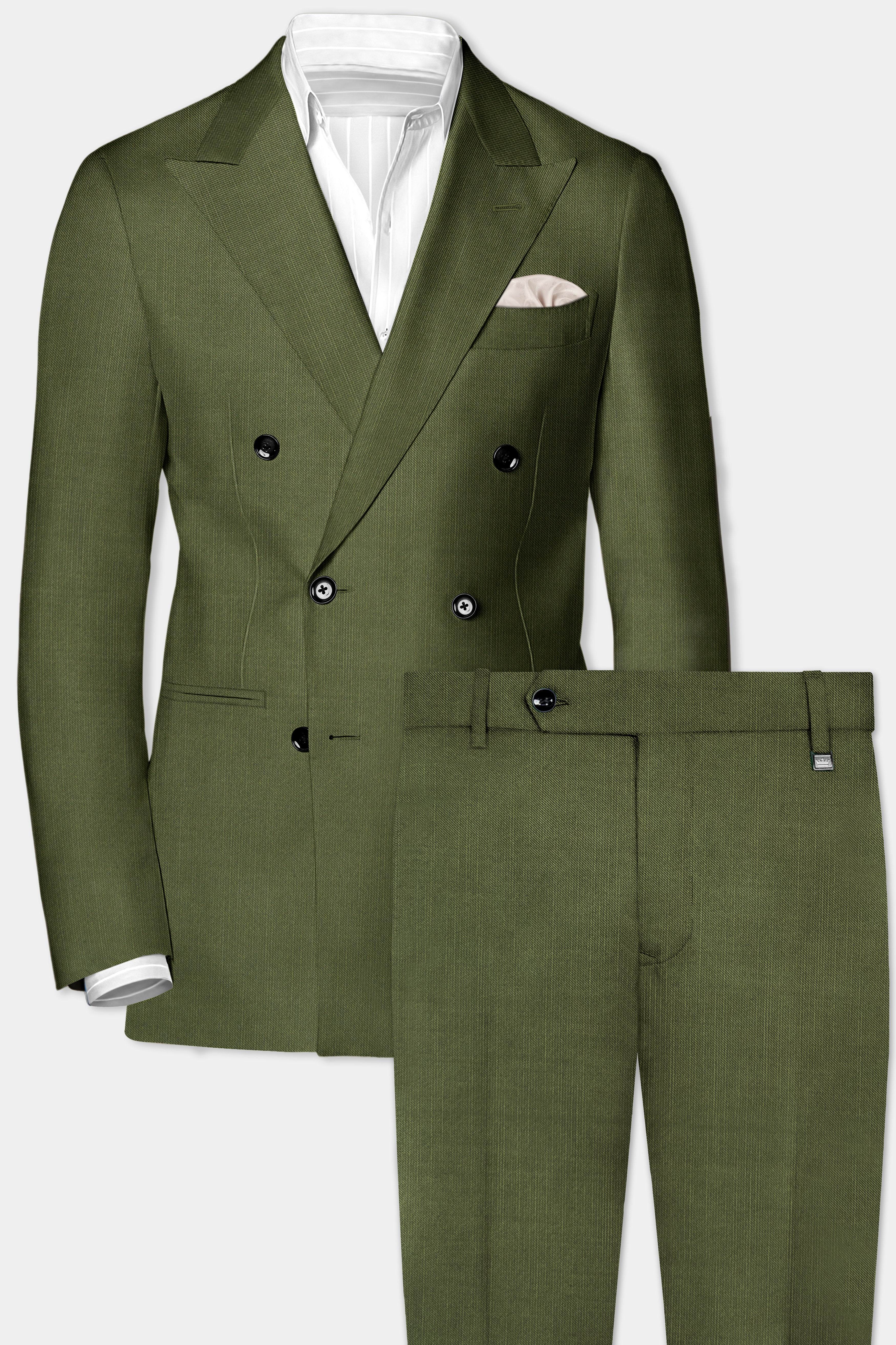Sentinel-Rifle Green Solid Wool Rich Double Breasted Stretchable traveler Suit