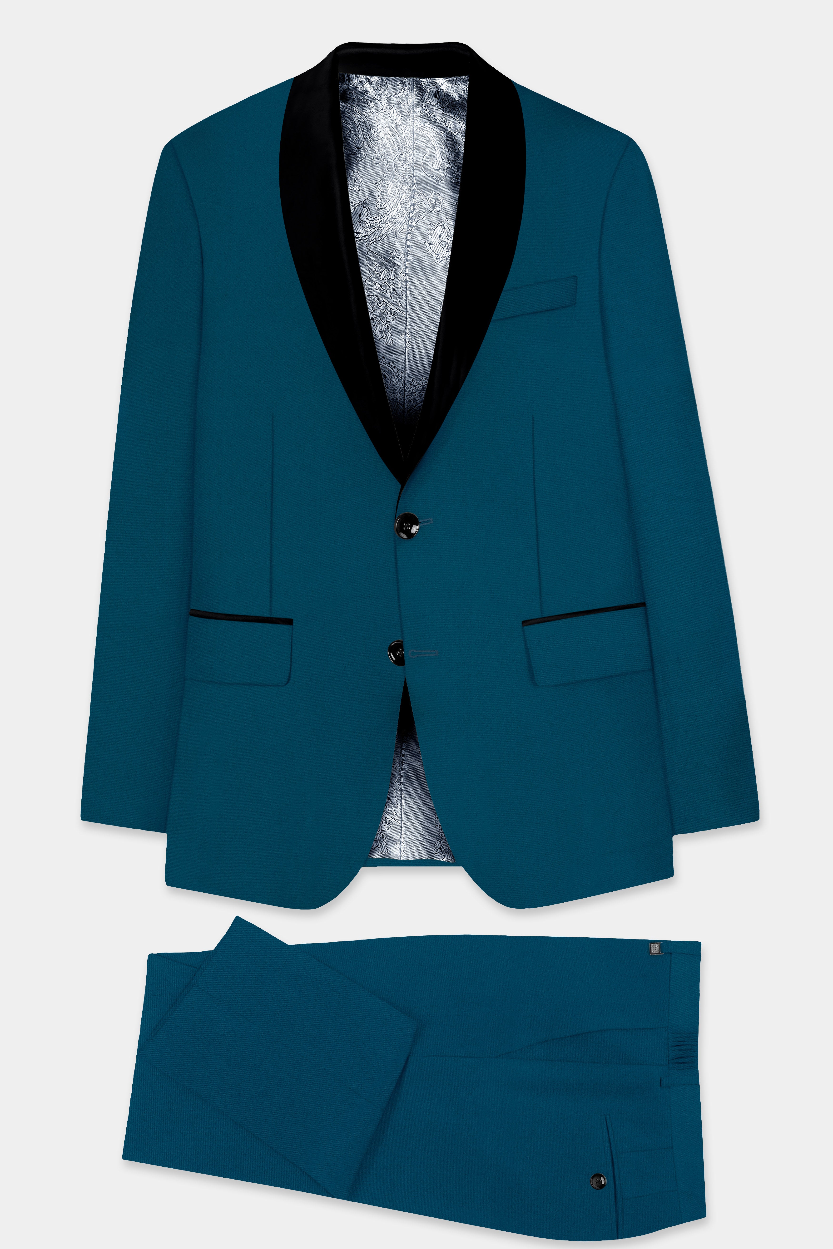Prussian Blue Solid Wool Rich Tuxedo Stretchable traveler Suit
