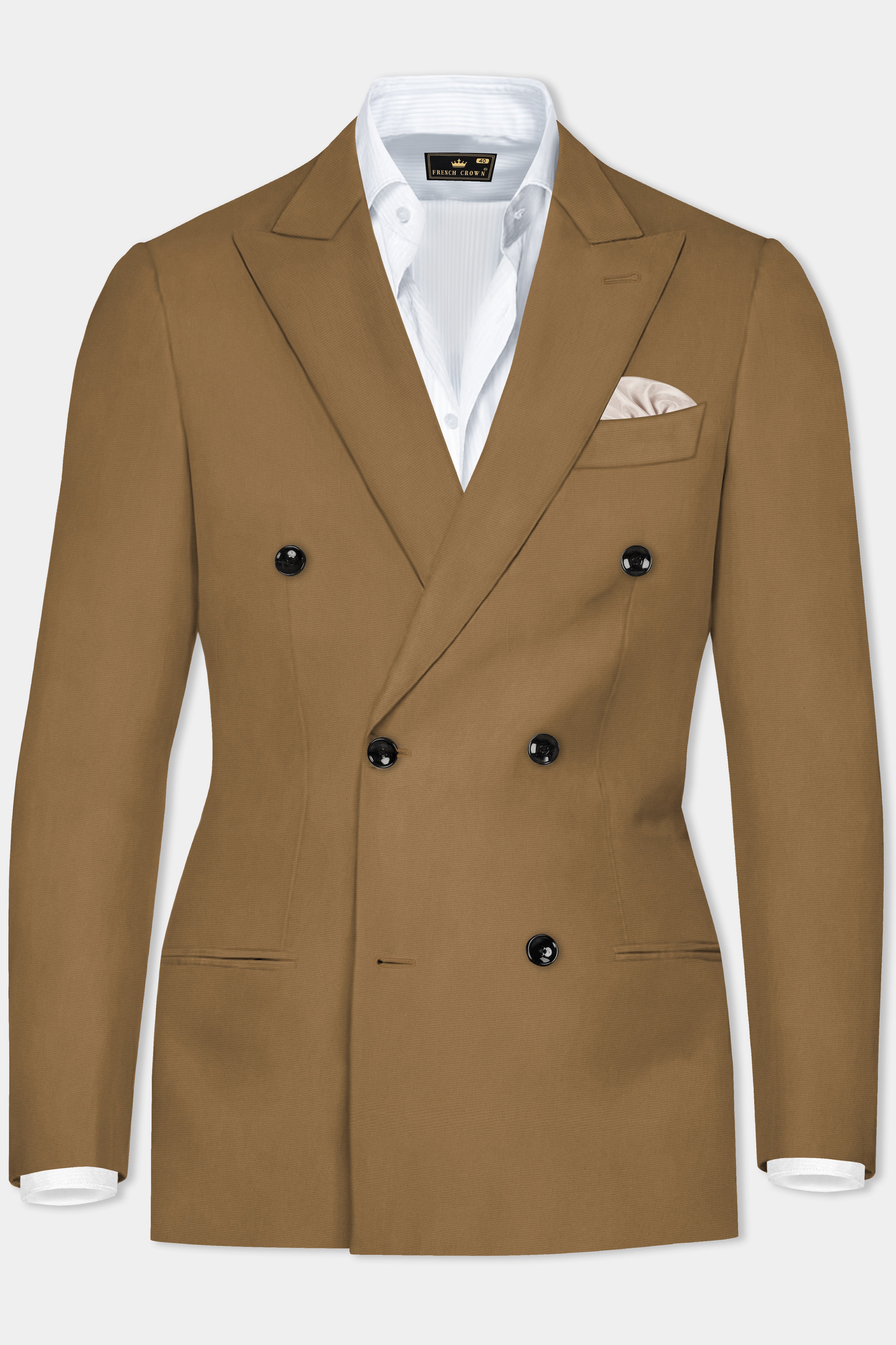 Roman Coffee Brown Solid Wool Rich Double Breasted Suit