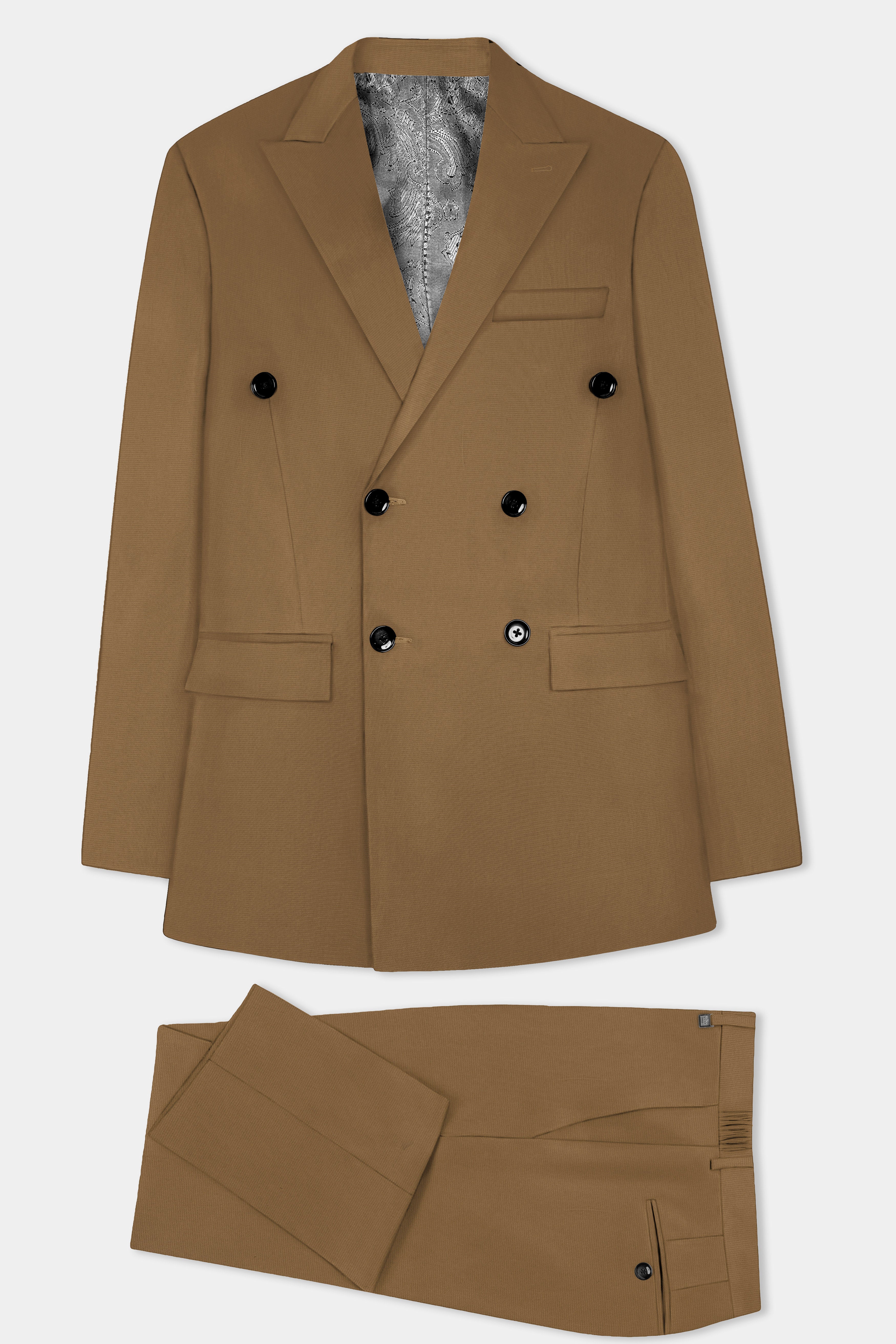 Roman Coffee Brown Solid Wool Rich Double Breasted Suit