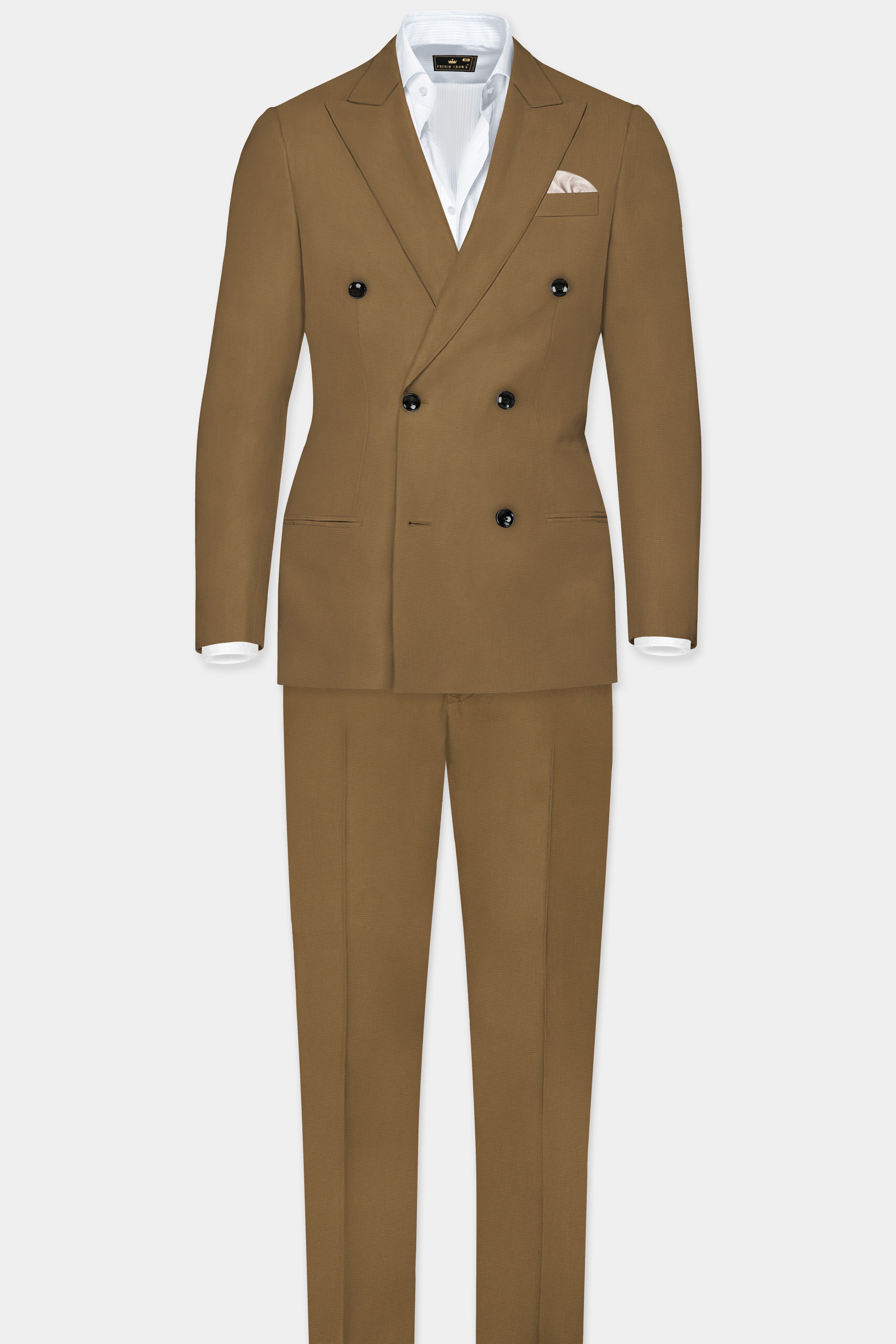 Roman Coffee Brown Solid Wool Rich Double Breasted Suit