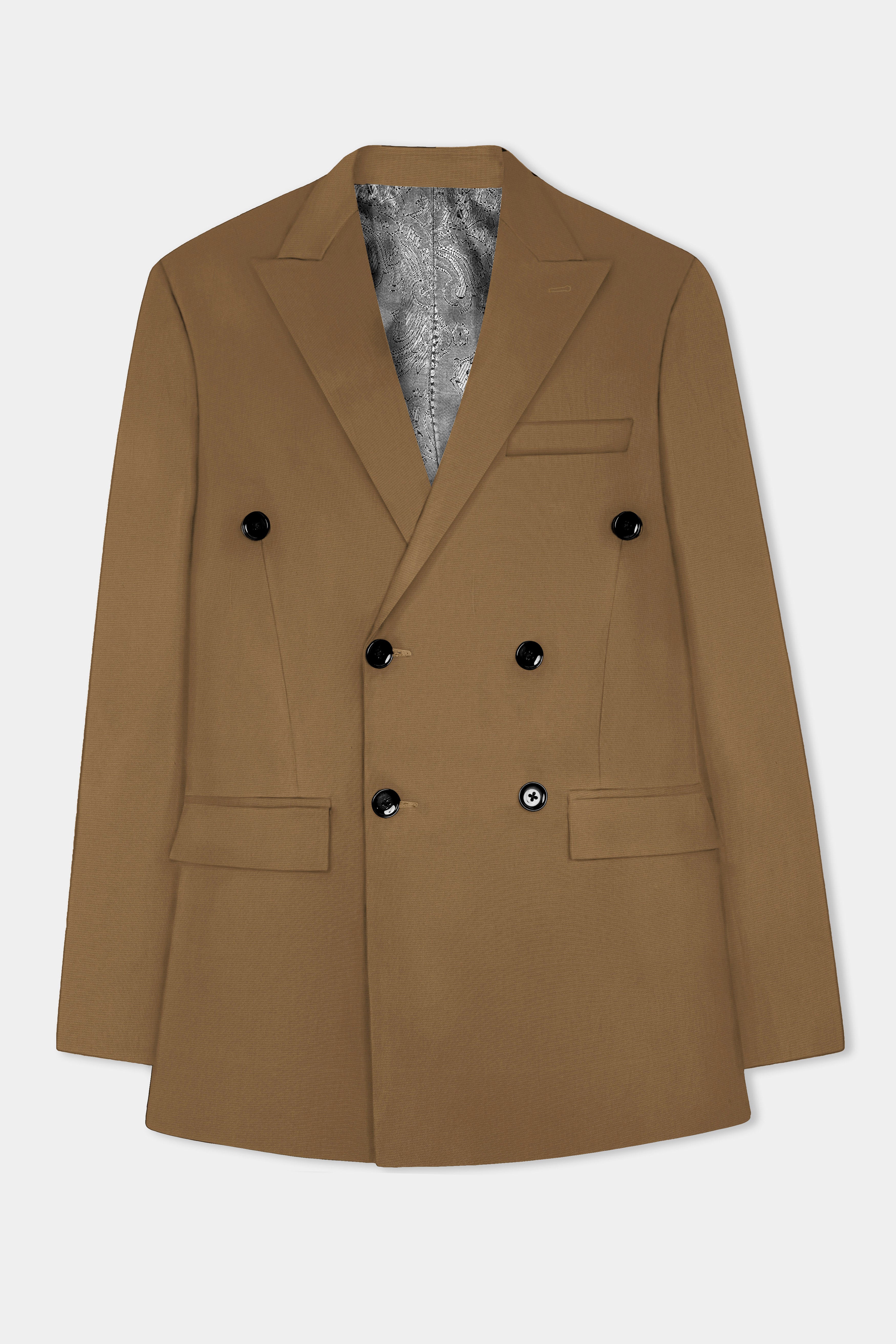 Roman Coffee Brown Solid Wool Rich Double Breasted Suit