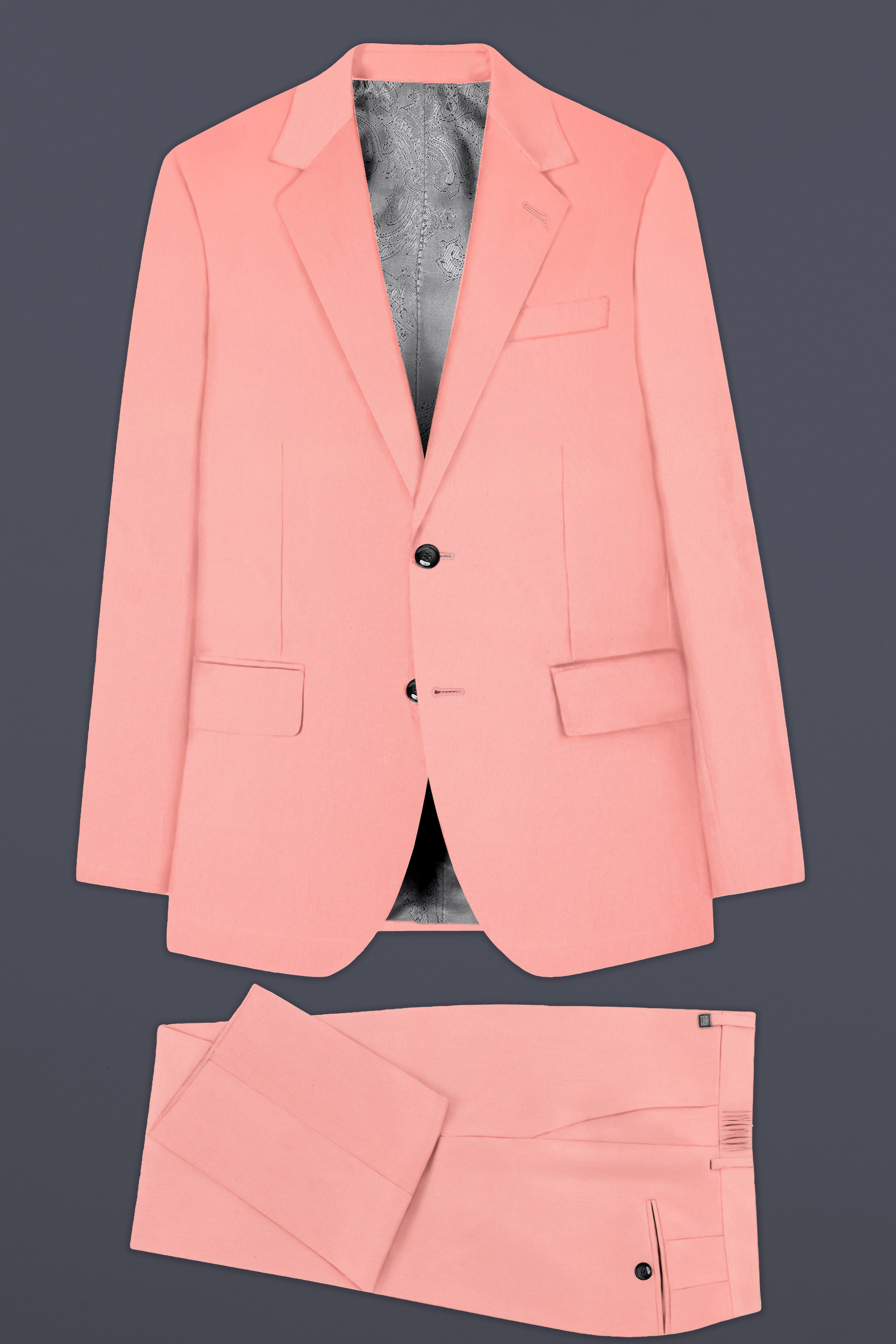 Flamingo Pink Solid Cotton Single Breasted Suit