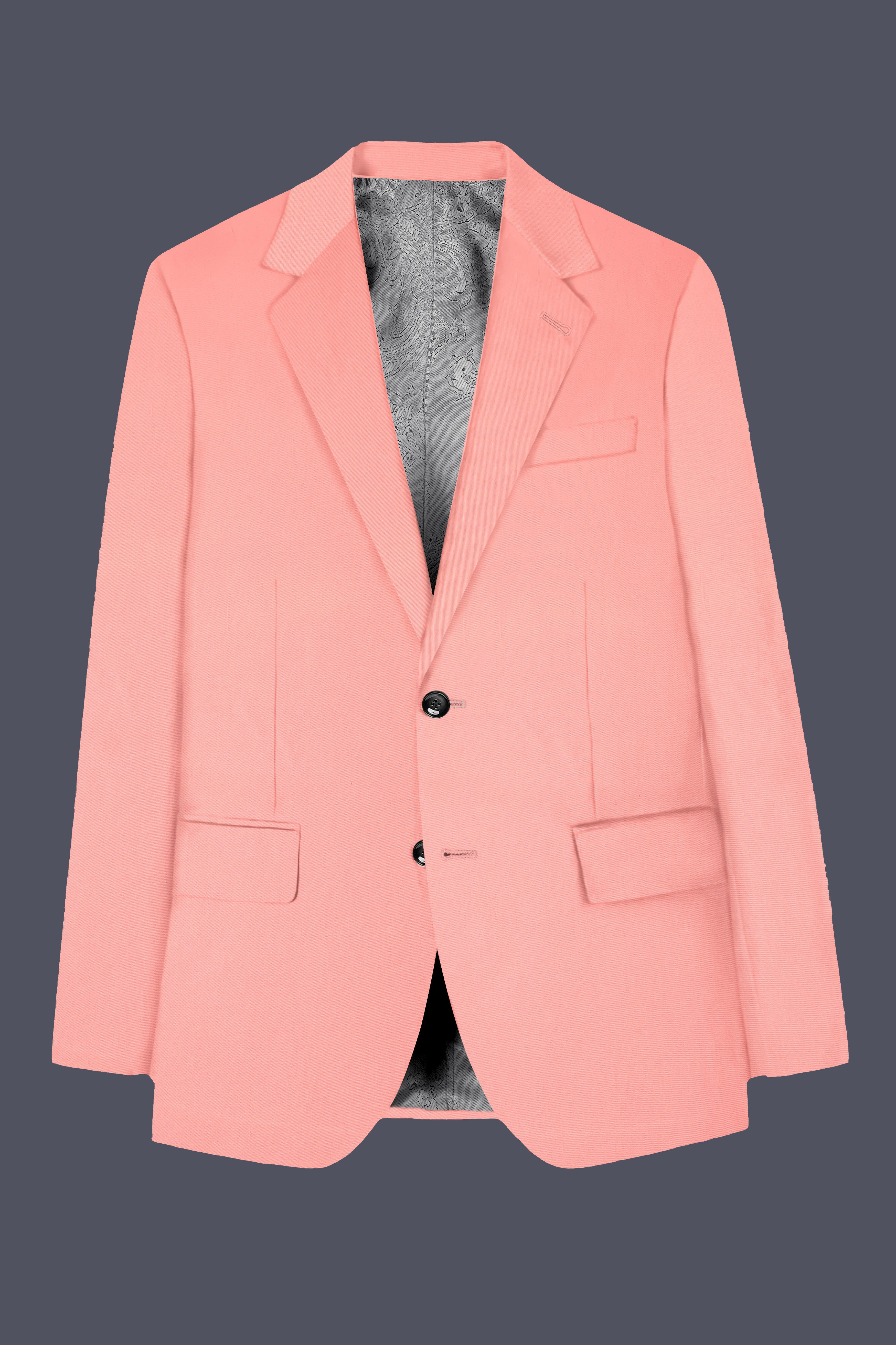 Flamingo Pink Solid Cotton Single Breasted Suit