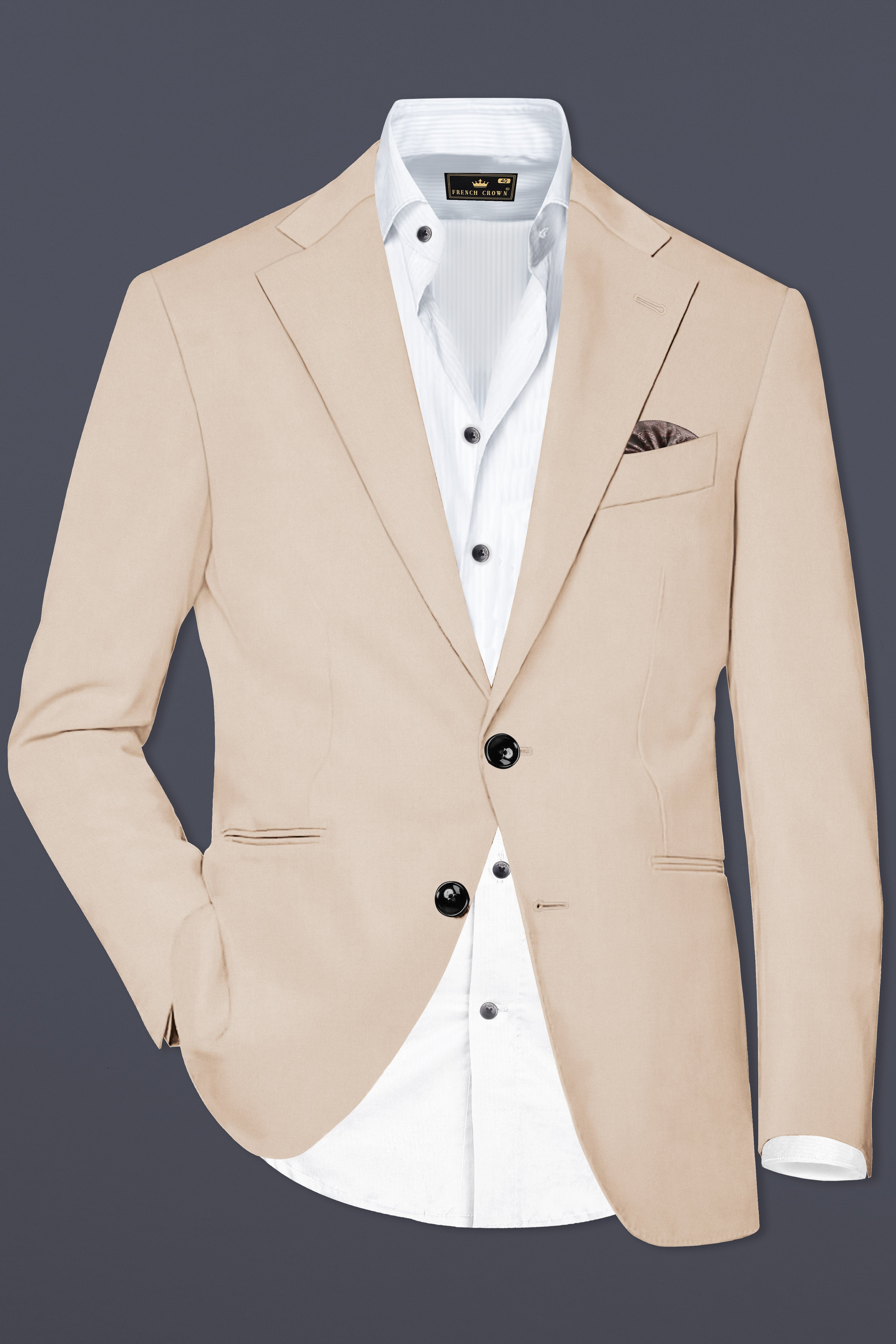 Almond Cream Solid Cotton Single Breasted Suit