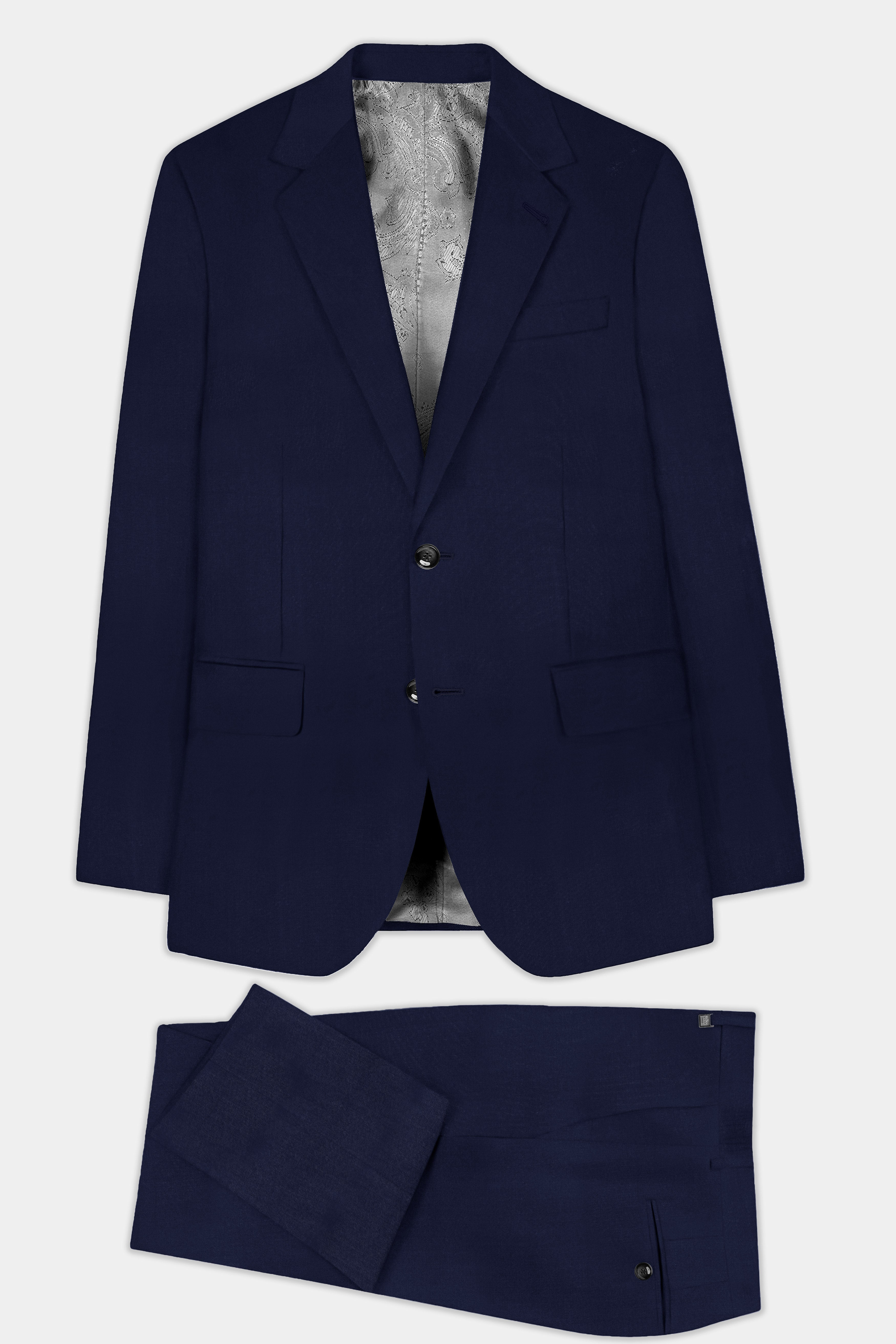 Cinder Blue Solid Cotton Single Breasted Suit