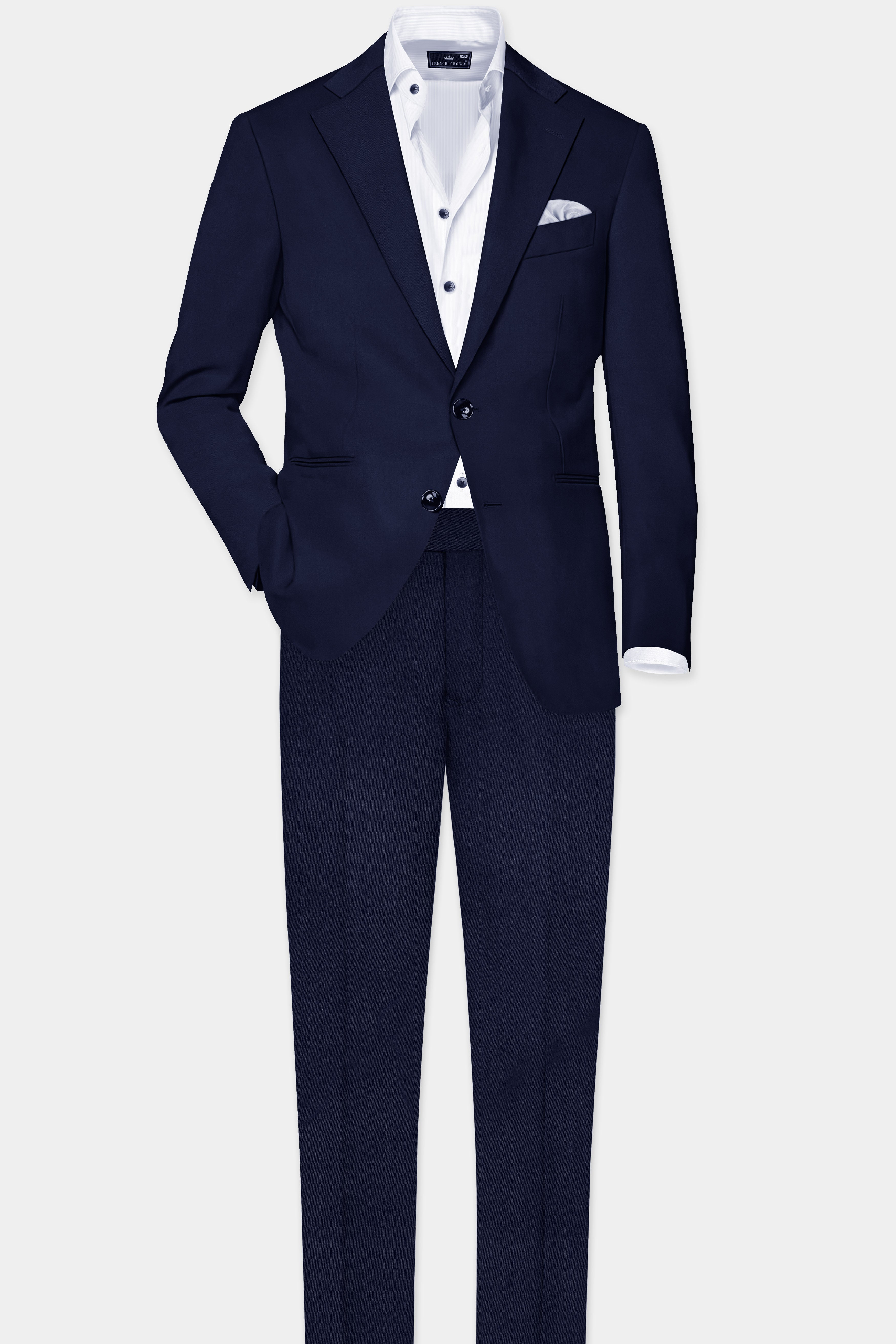 Cinder Blue Solid Cotton Single Breasted Suit