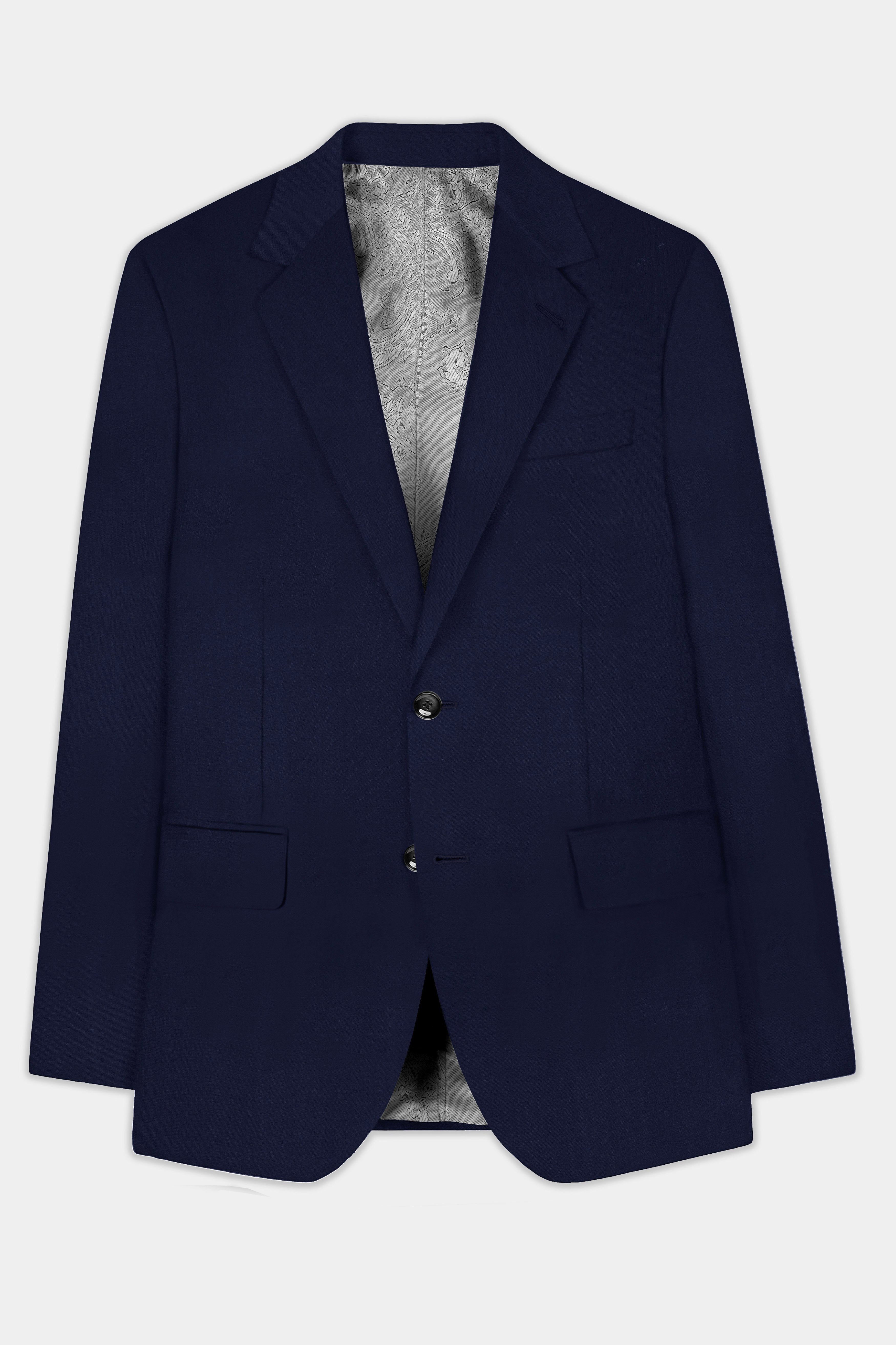 Cinder Blue Solid Cotton Single Breasted Suit