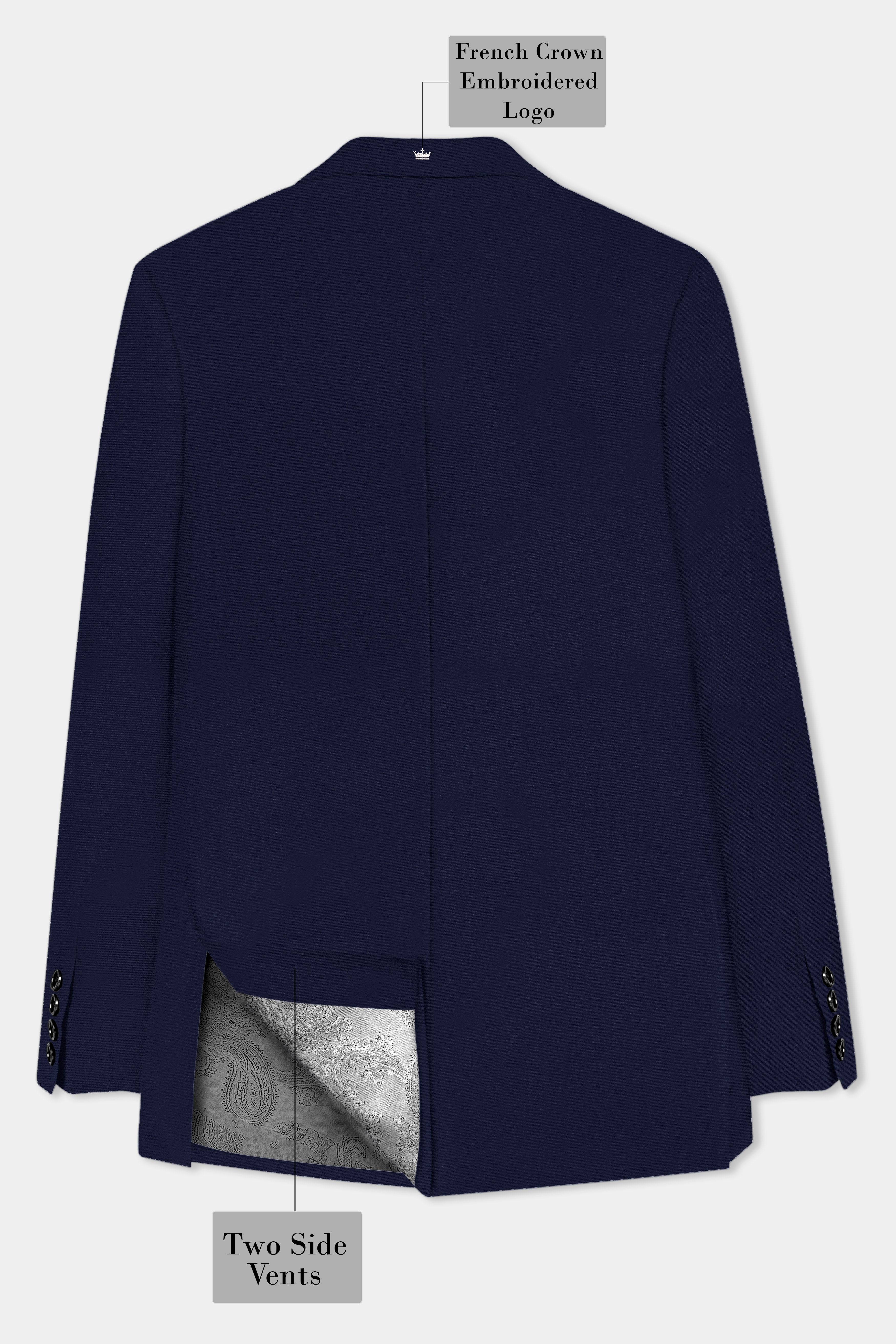 Cinder Blue Solid Cotton Single Breasted Suit