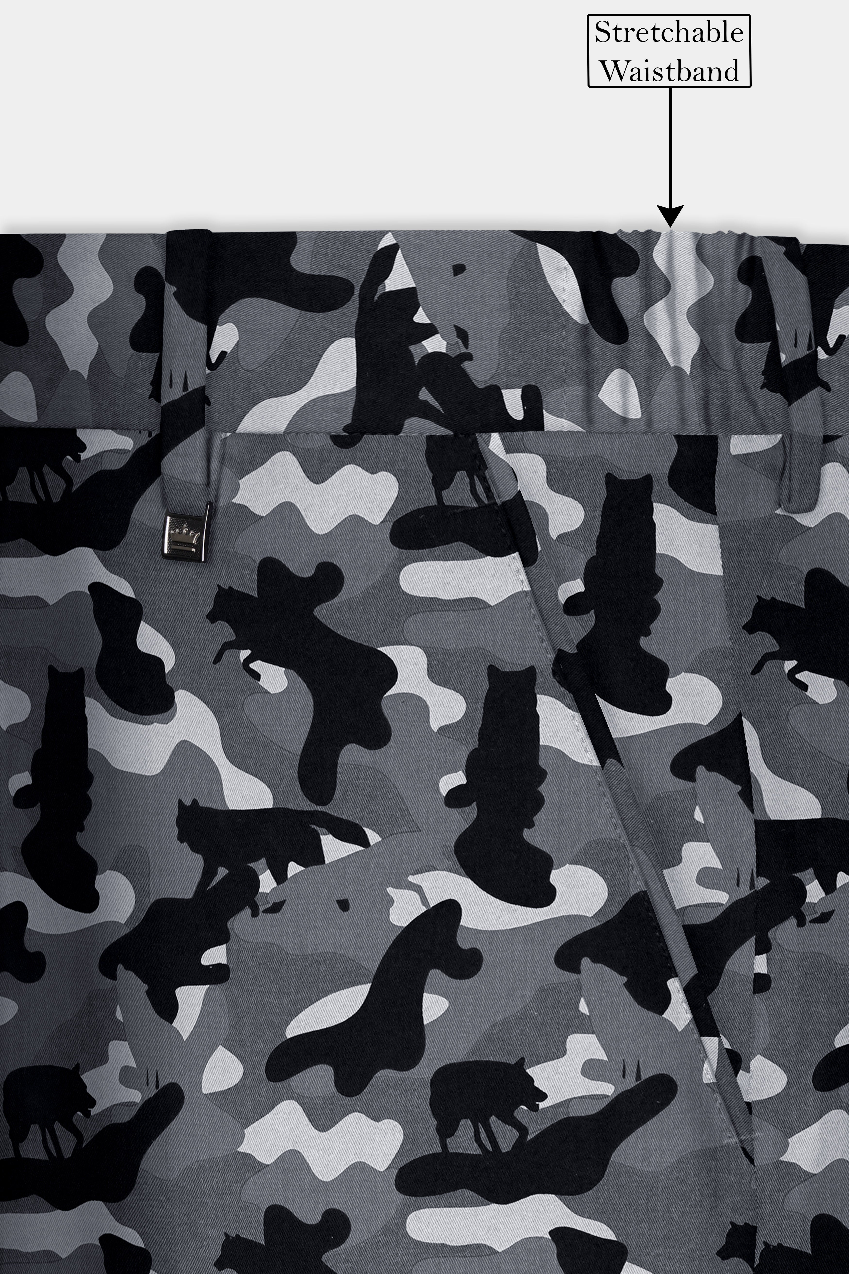 Carbon Gray And Cinder Black Camouflage Printed Cotton Single Breasted Suit